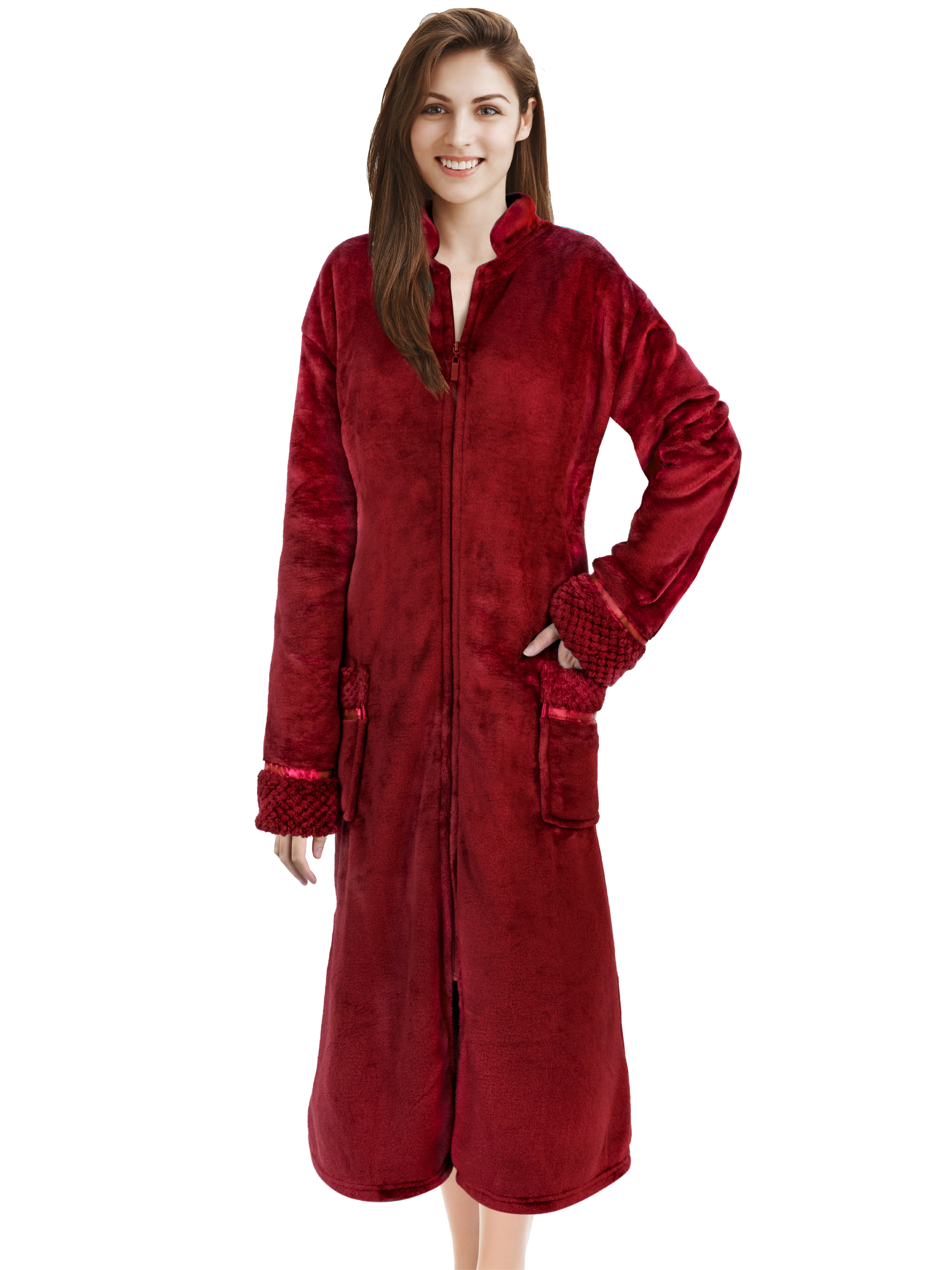 Women Zipper Robe Housecoat Fleece Lounger Front Zip Up Robe Full Length Ladies - Picture 77 of 85