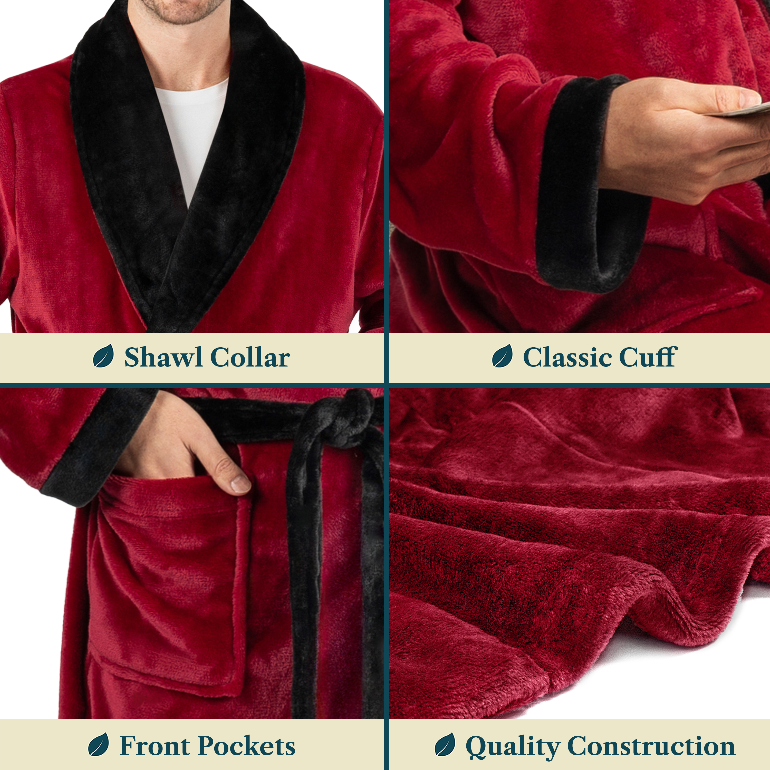 Leichter Herren Morgenmantel Mikrofaser Fleece Bademantel Lang Weich Spa Männer Bademantel - Bild 27 von 27