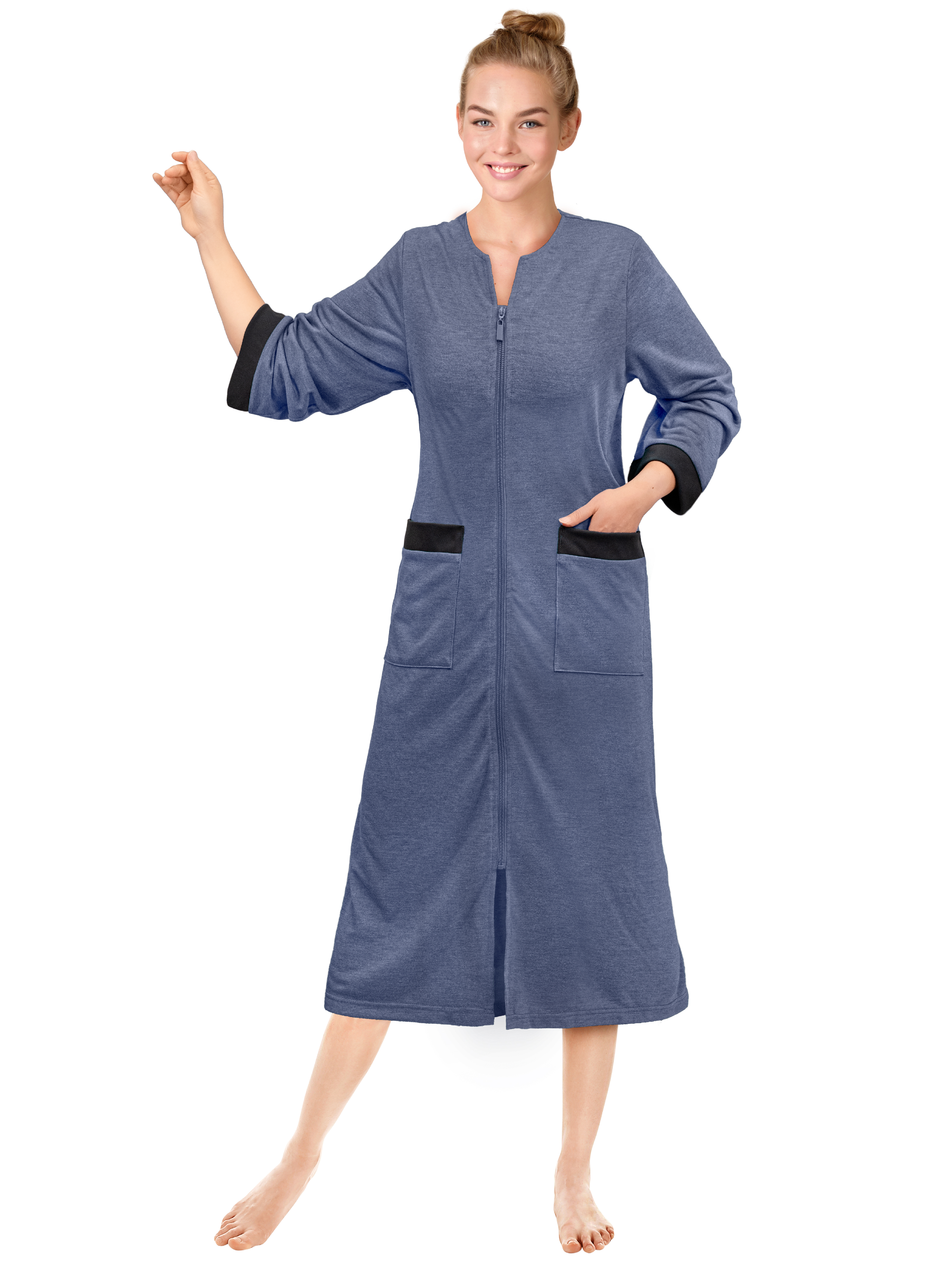 Mujeres Cremallera Abrigo Tumbona Cremallera Damas Bata Ligero Casa Abrigo Vestido - Imagen 25 de 40