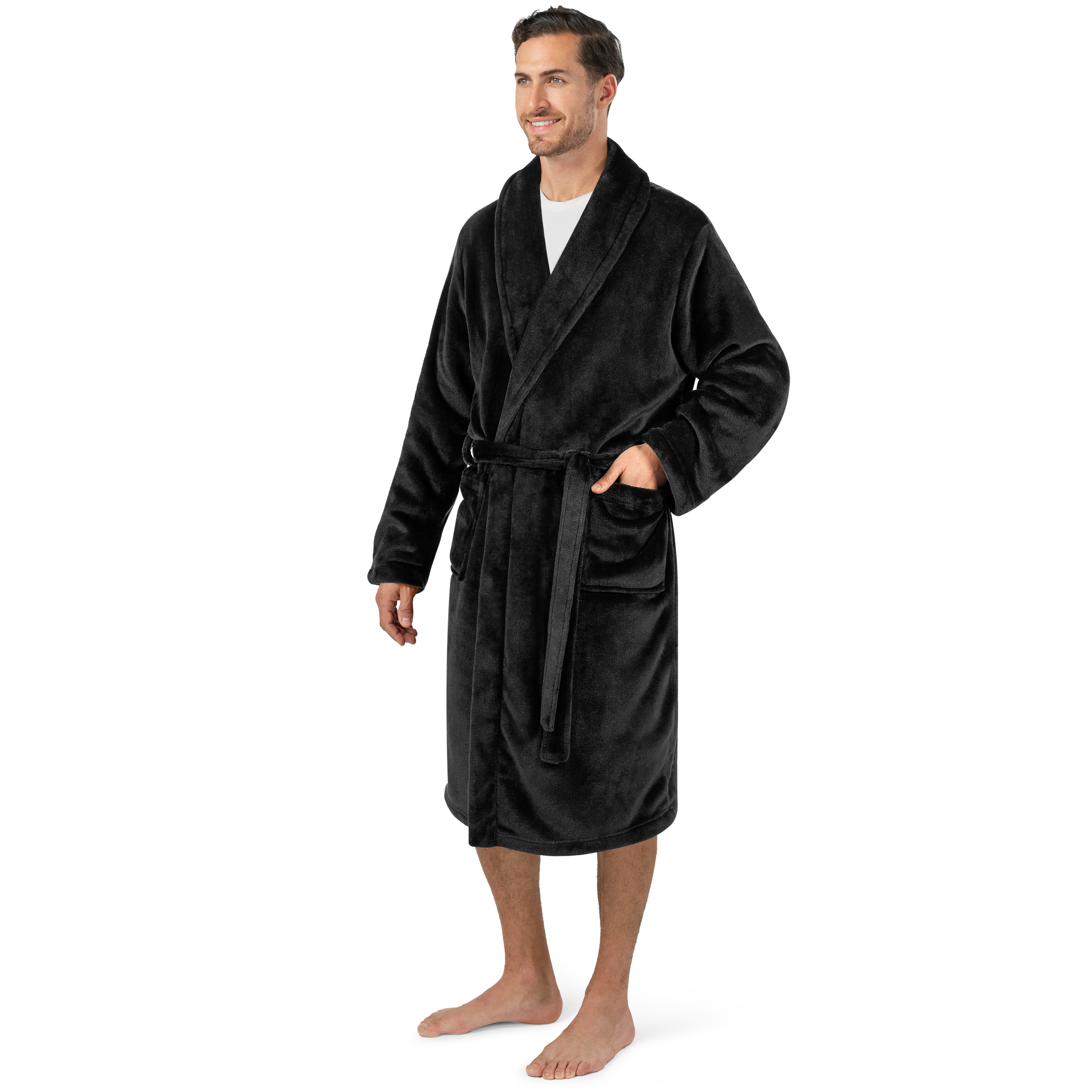 Leichter Herren Morgenmantel Mikrofaser Fleece Bademantel Lang Weich Spa Männer Bademantel - Bild 2 von 27