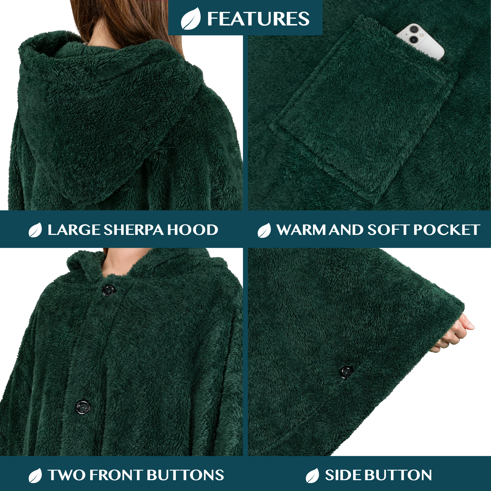 Poncho Manta con Capucha Usable Mantón Envoltura Capucha Bolsillos Suave Esponjoso Regalo - Imagen 16 de 81
