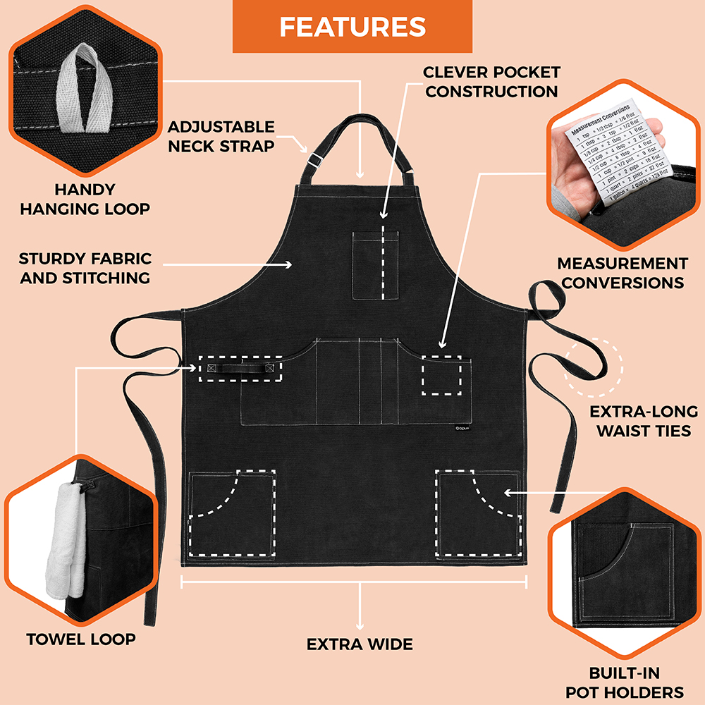 Chef Apron Men Women Cooking Baker Waiter Bib Canvas With Pockets Adjustable Tie - Picture 5 of 33
