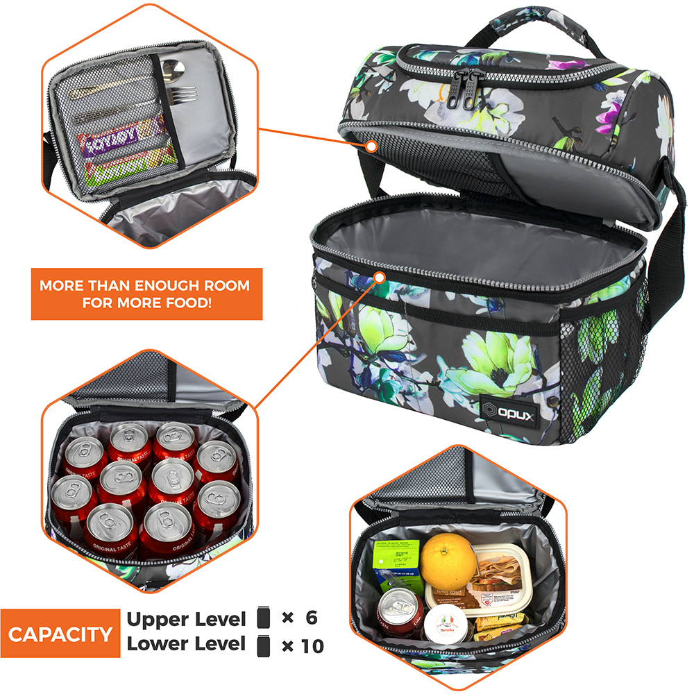 Insulated Lunch Bag Box for Women Men Kid Double Deck Cooler Hot Cold Adult Tote - Picture 20 of 81