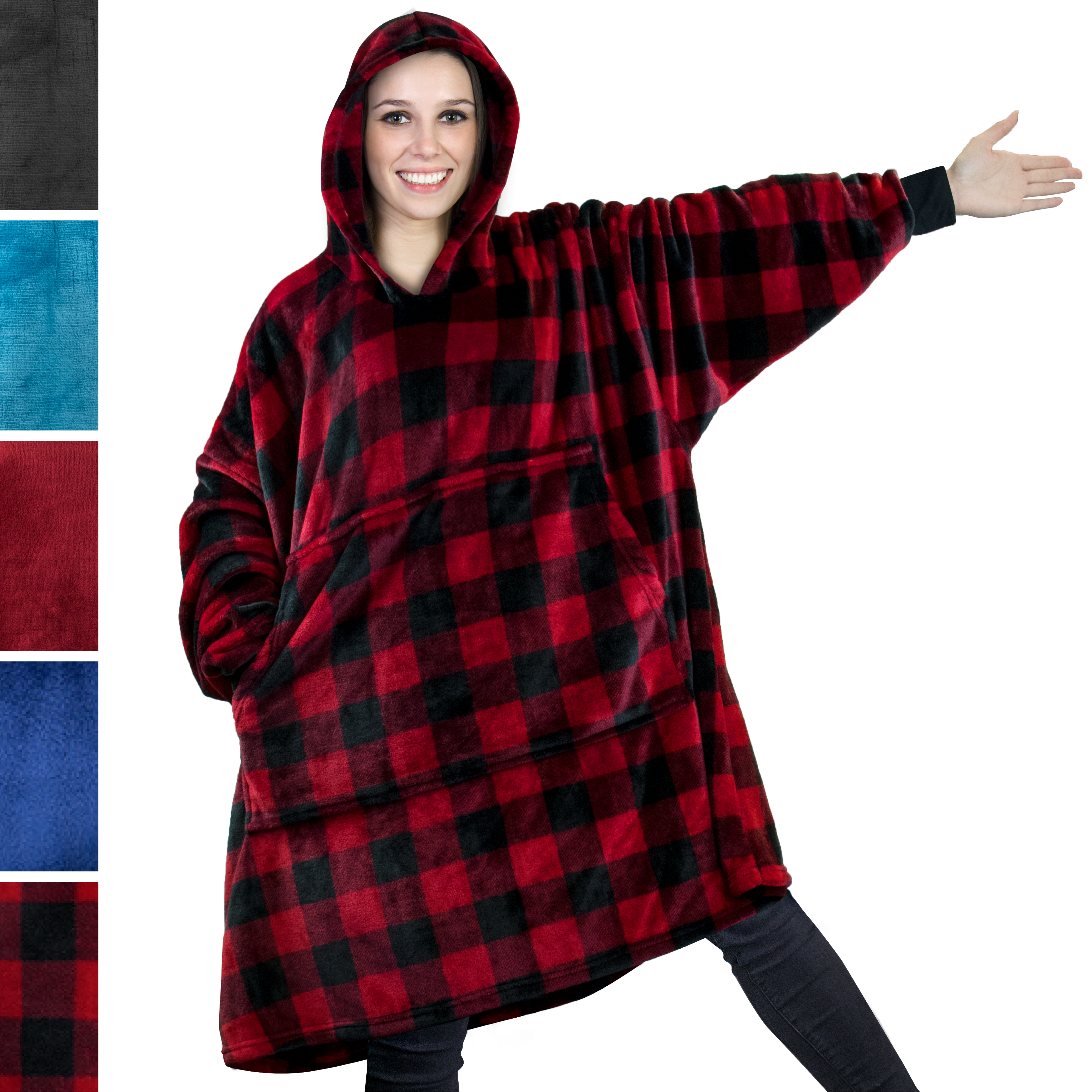Comfy HOODIE SWEATSHIRT Wearable Blanket With Hood Sleeves Large Pocket  Sherpa