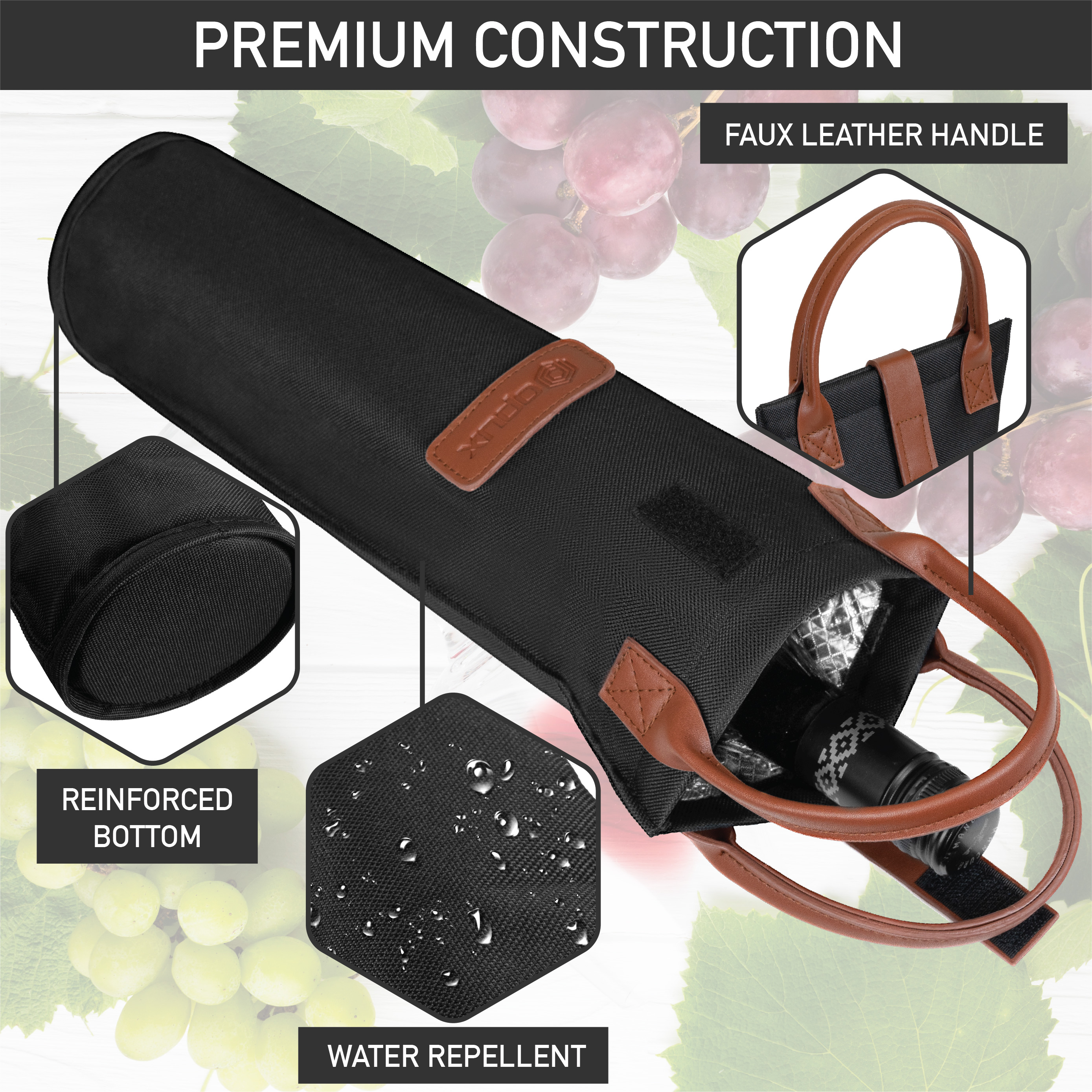 Wine Carrier Bag Insulated Single Bottle Cooler Protection Carrying Tote Travel