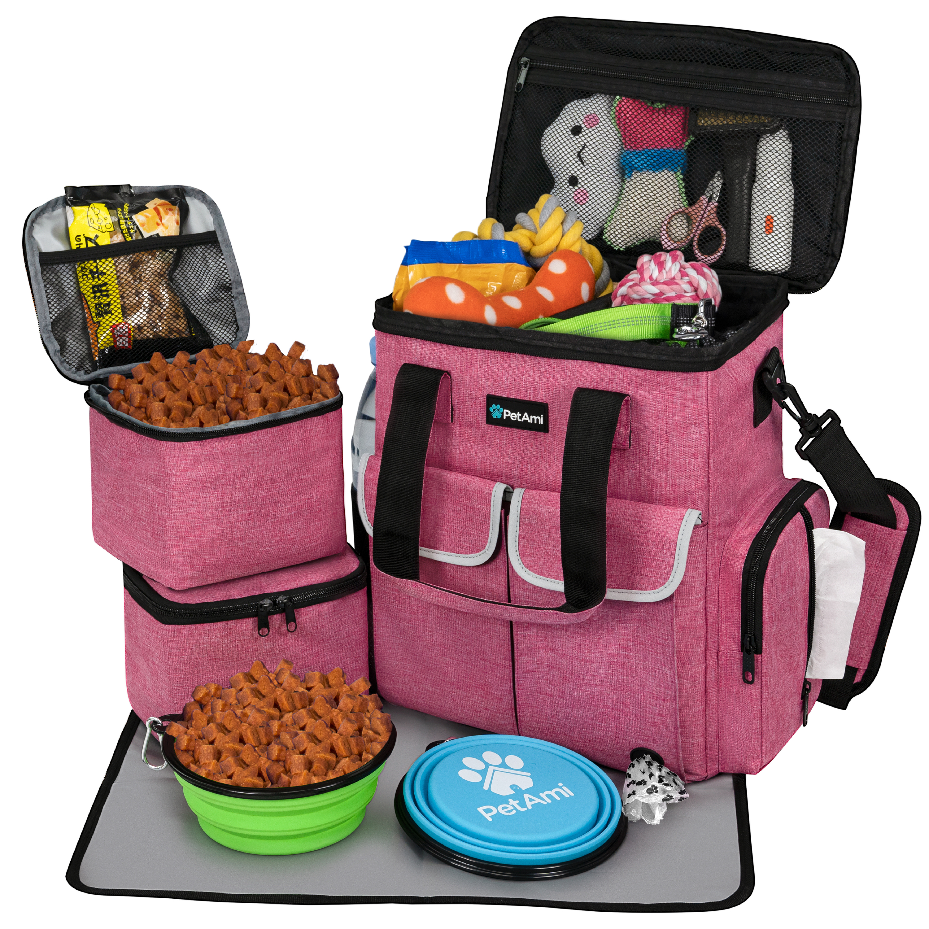 Dog Travel Bag Supplies Pet Organizer Set Pet Food Container Bowls Weekend Cat - Picture 16 of 36