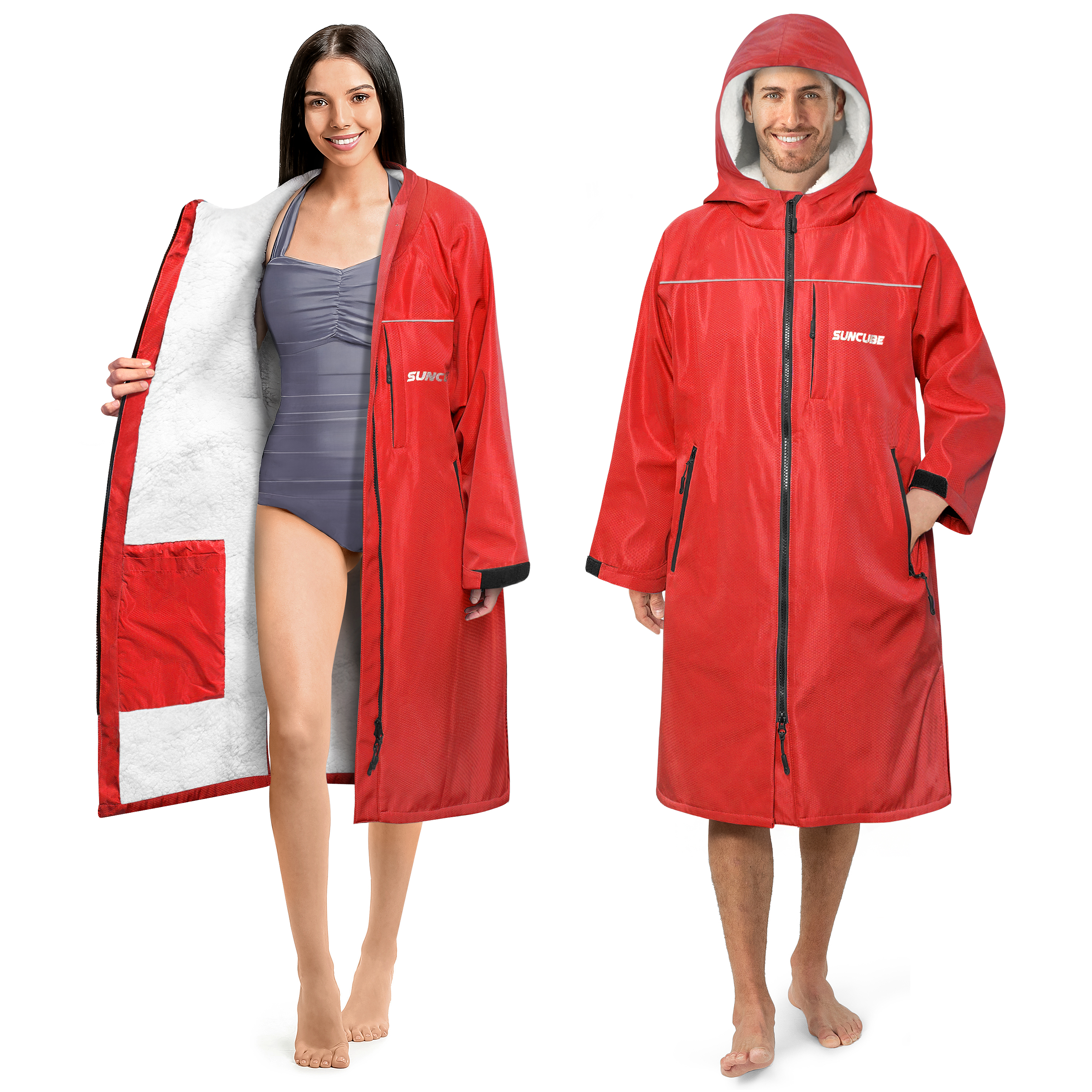 Adult Swim Parka Warm Sherpa Hooded Water Resistant for Swimming Surf Men Women - Picture 24 of 30