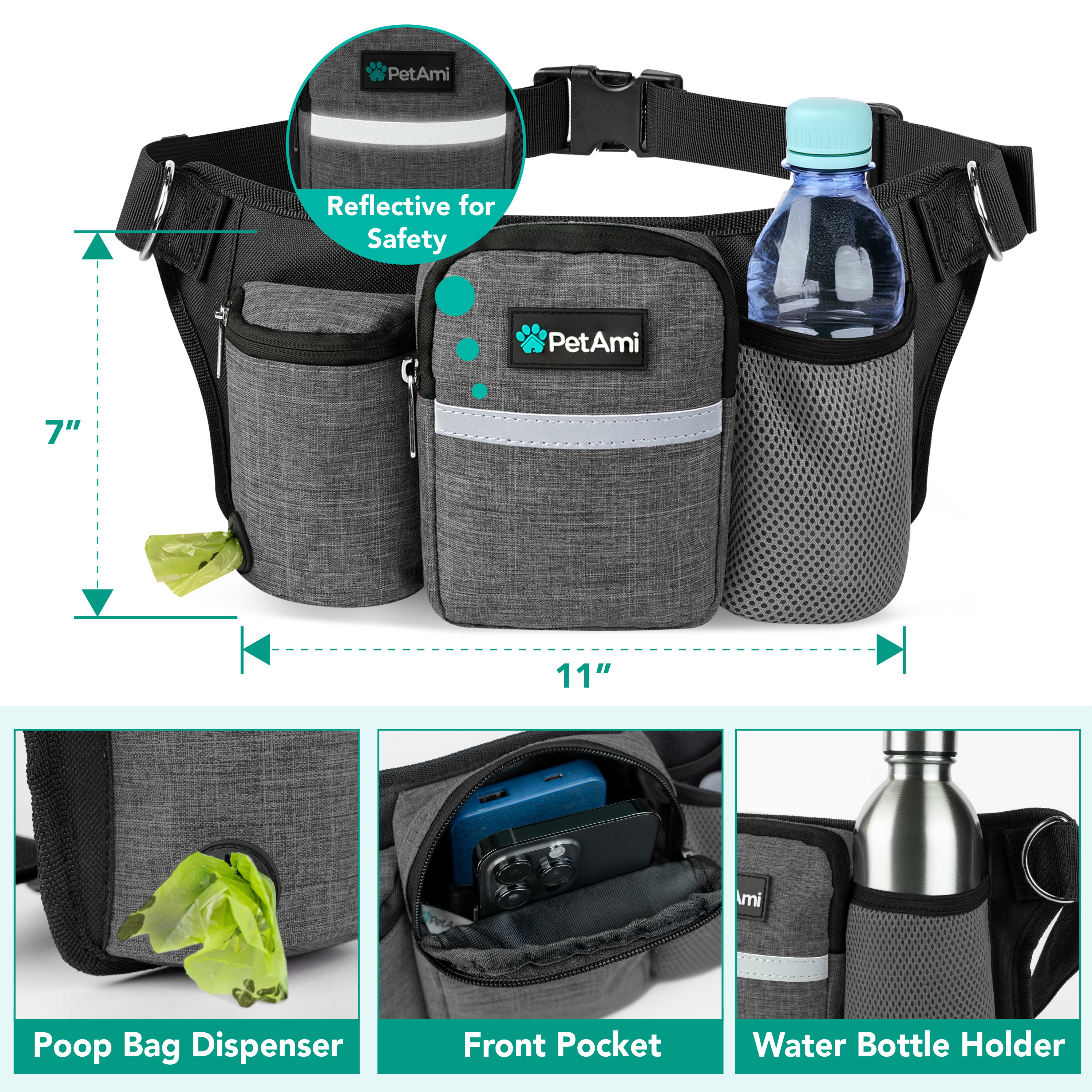 Hands Free Dog Bungee Leash Adjustable Waist Pouch for 2 Dogs Walking Running - Picture 12 of 25