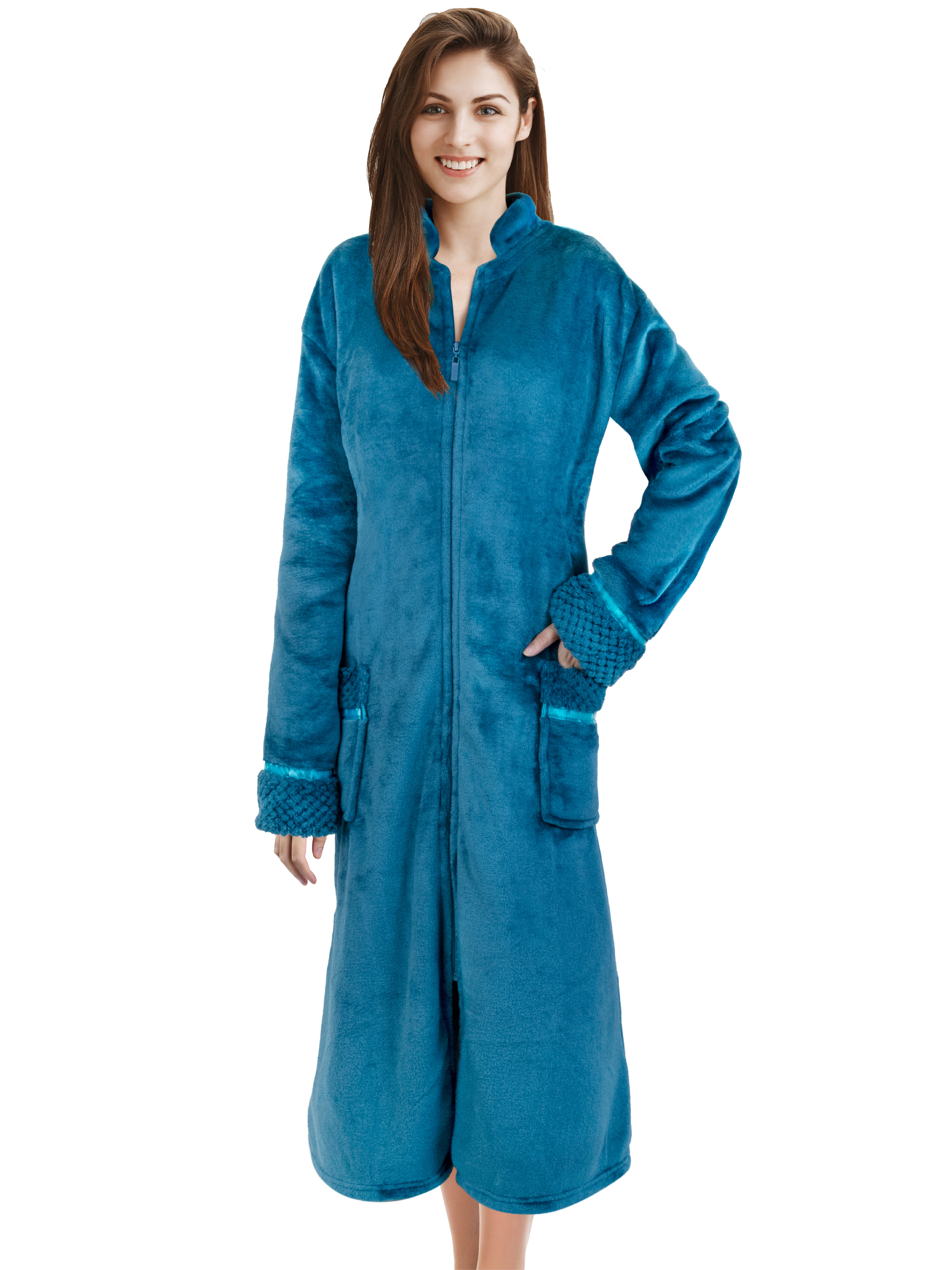 Women Zipper Robe Housecoat Fleece Lounger Front Zip Up Robe Full Length Ladies - Picture 61 of 85