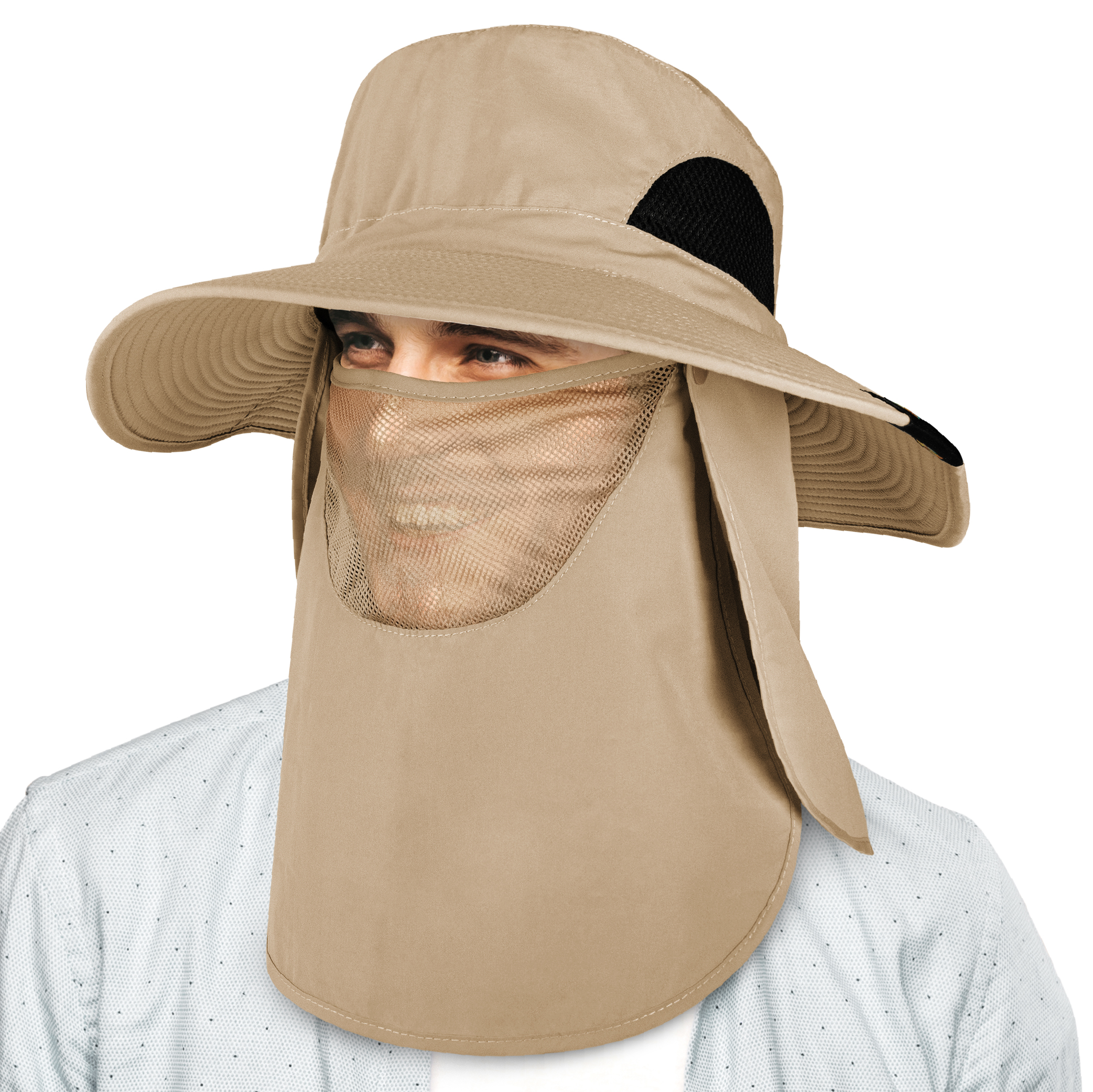 Men Women UV Protection Sun Hats Neck Face Flap Cap Wide Brim Fishing Bucket Hat - Picture 48 of 48
