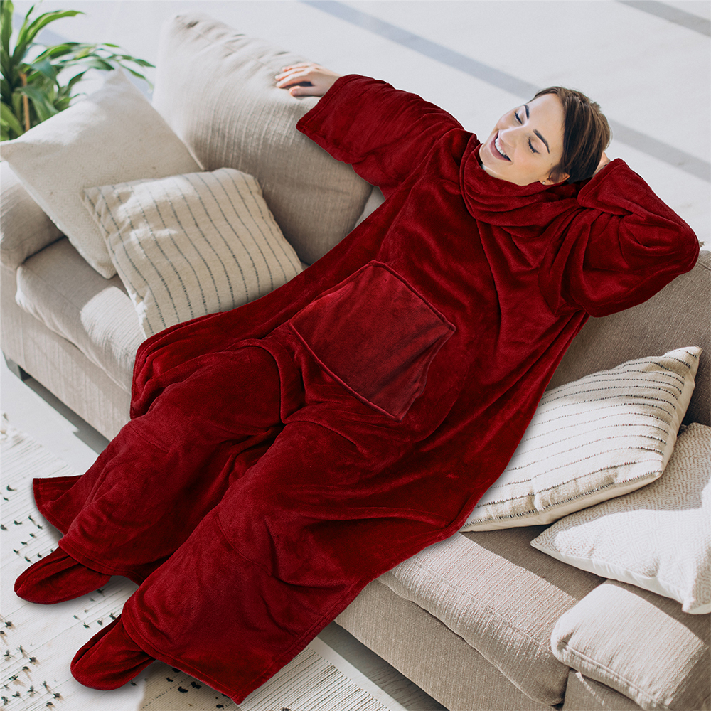 Tragbare Decke mit Fußtasche Ärmel Weich Fleece Wickel Sofa Couch TV Geschenke - Bild 185 von 192