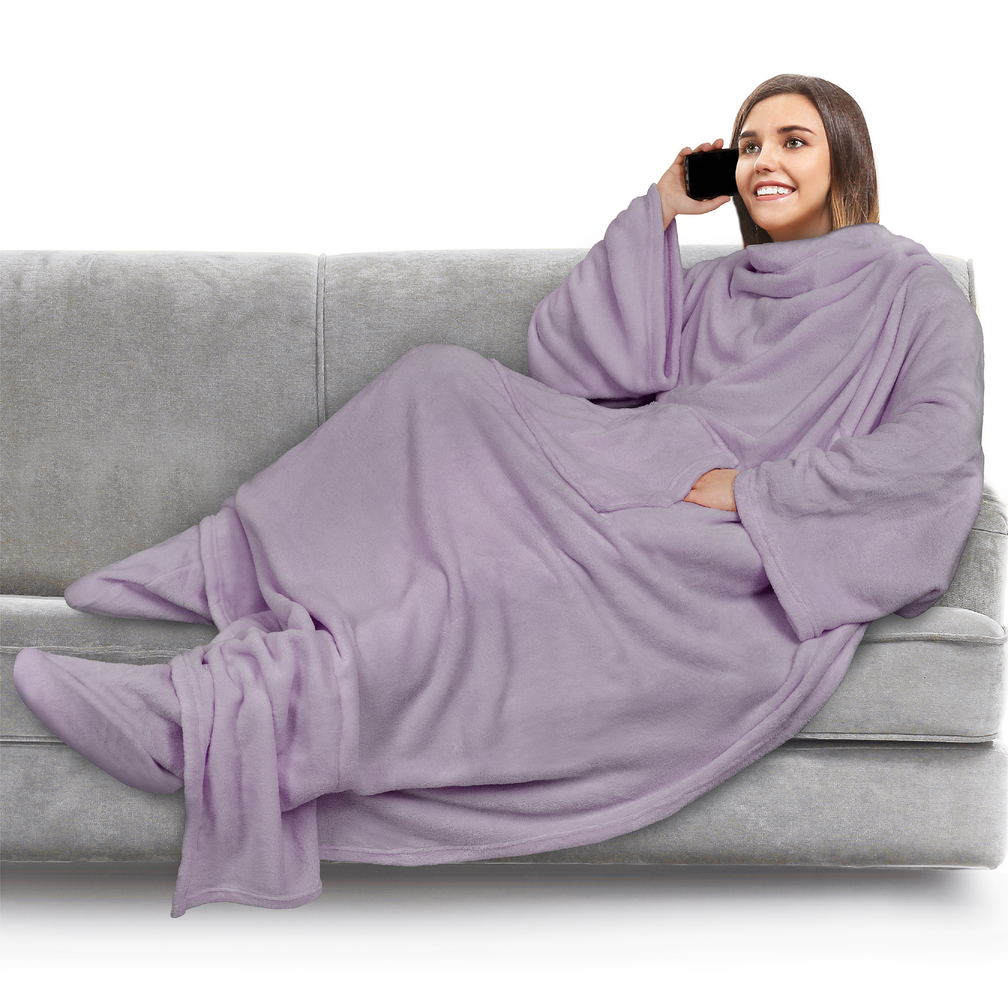 Tragbare Decke mit Fußtasche Ärmel Weich Fleece Wickel Sofa Couch TV Geschenke - Bild 68 von 192