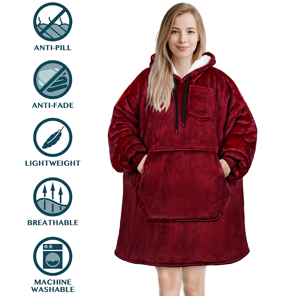 Blanket Sweatshirt Sherpa Plush Soft Comfy Fleece Oversized Hoodie Pocket Gift - Picture 116 of 117
