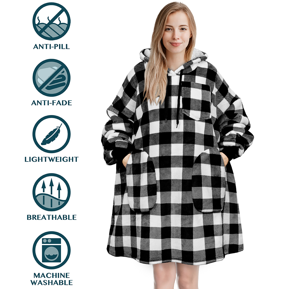 Manta Sudadera Sherpa Forro Felpa Suave Cómoda Vellón Gran Tamaño Sudadera con Capucha Bolsillo - Imagen 37 de 118