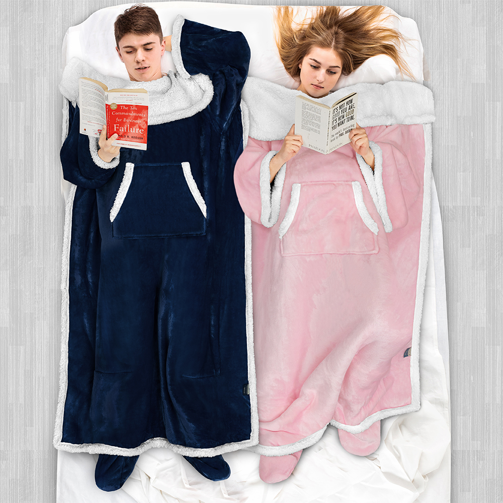 Tragbare Decke mit Fußtasche Ärmel Weich Fleece Wickel Sofa Couch TV Geschenke - Bild 102 von 192