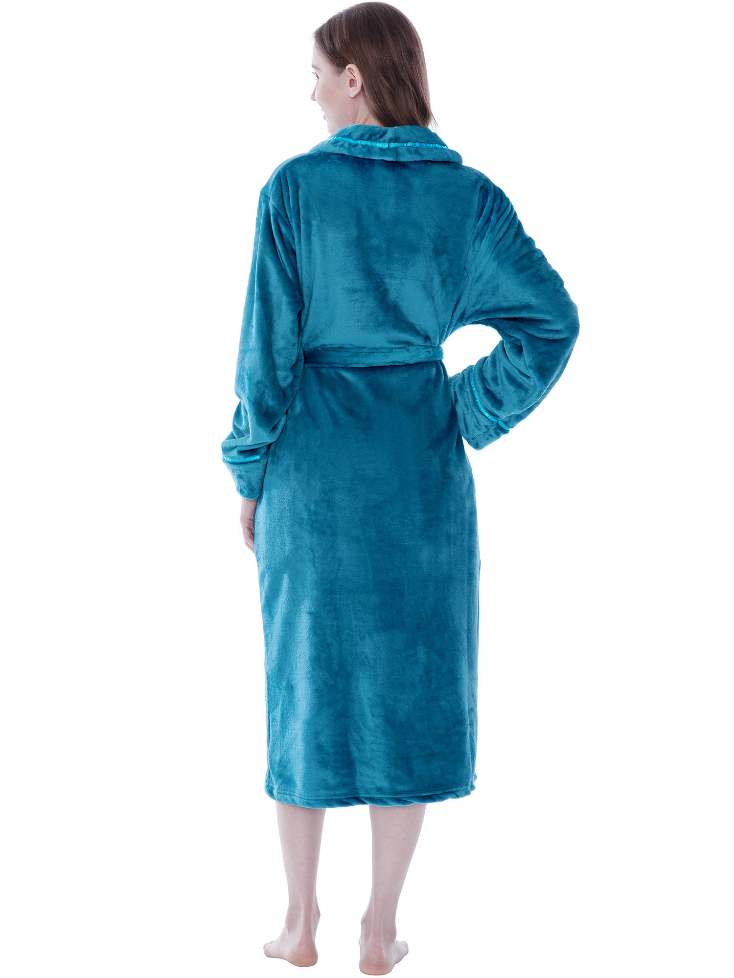 Women Fleece Bath Robe Plush Shawl Collar Spa Robe Soft Microfiber Long Bathrobe - Picture 71 of 99