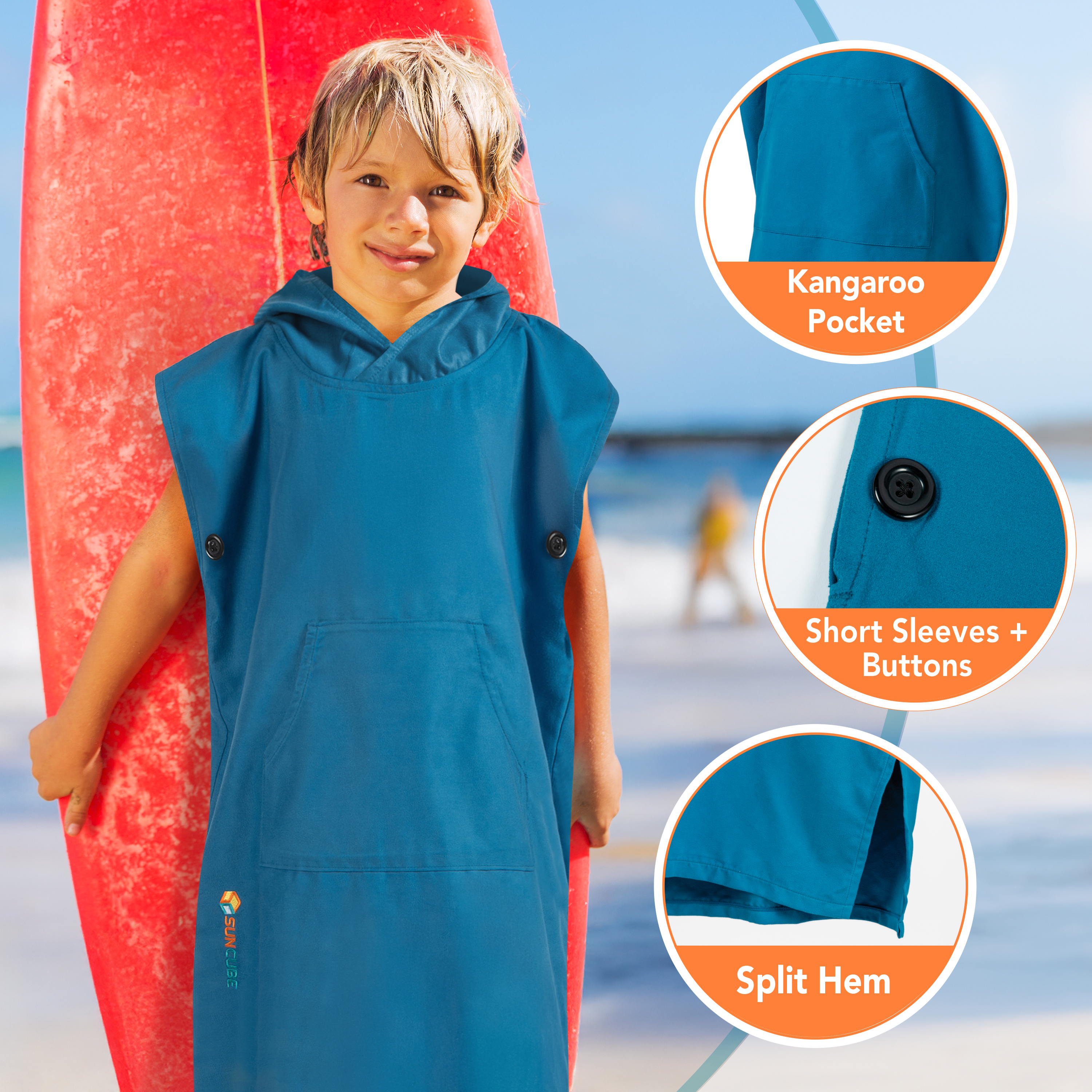 Kids Towel Changing Swim Robe Surf Poncho Quick Dry Microfiber Hooded 3-7 Years - Picture 17 of 43