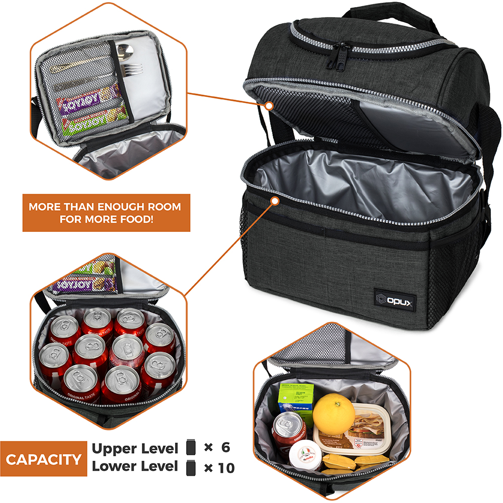 Insulated Lunch Bag Box for Women Men Kid Double Deck Cooler Hot Cold Adult Tote - Picture 33 of 81
