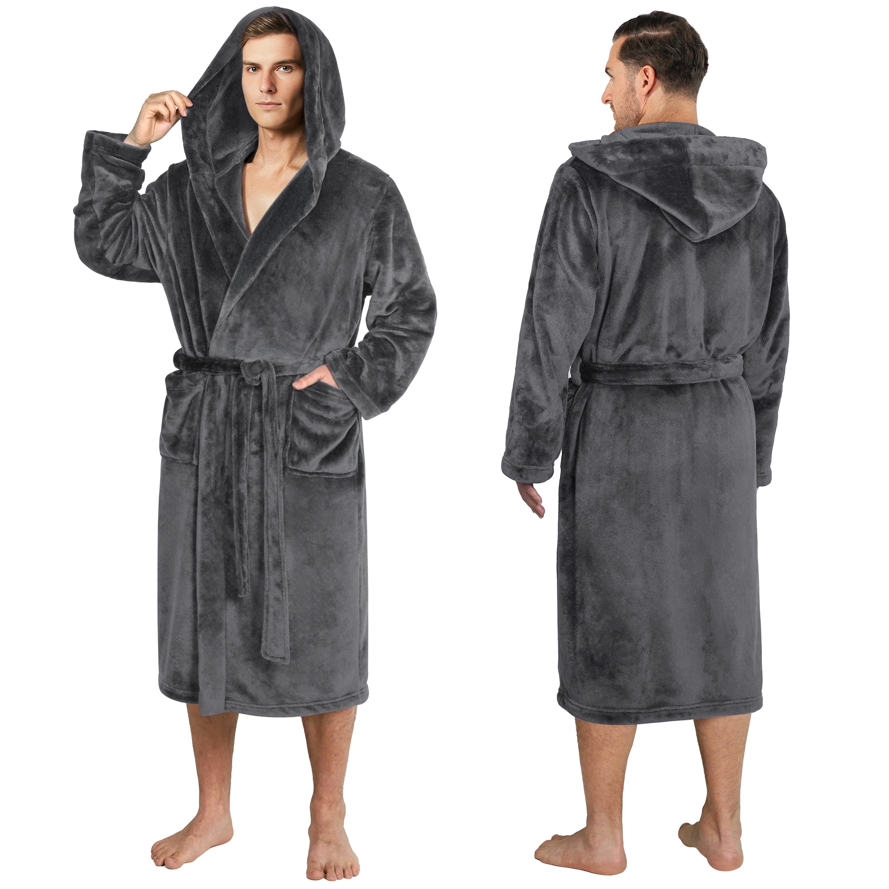 Mens Lightweight Robe Microfiber Fleece Bathrobe Long Soft Spa Bath ...