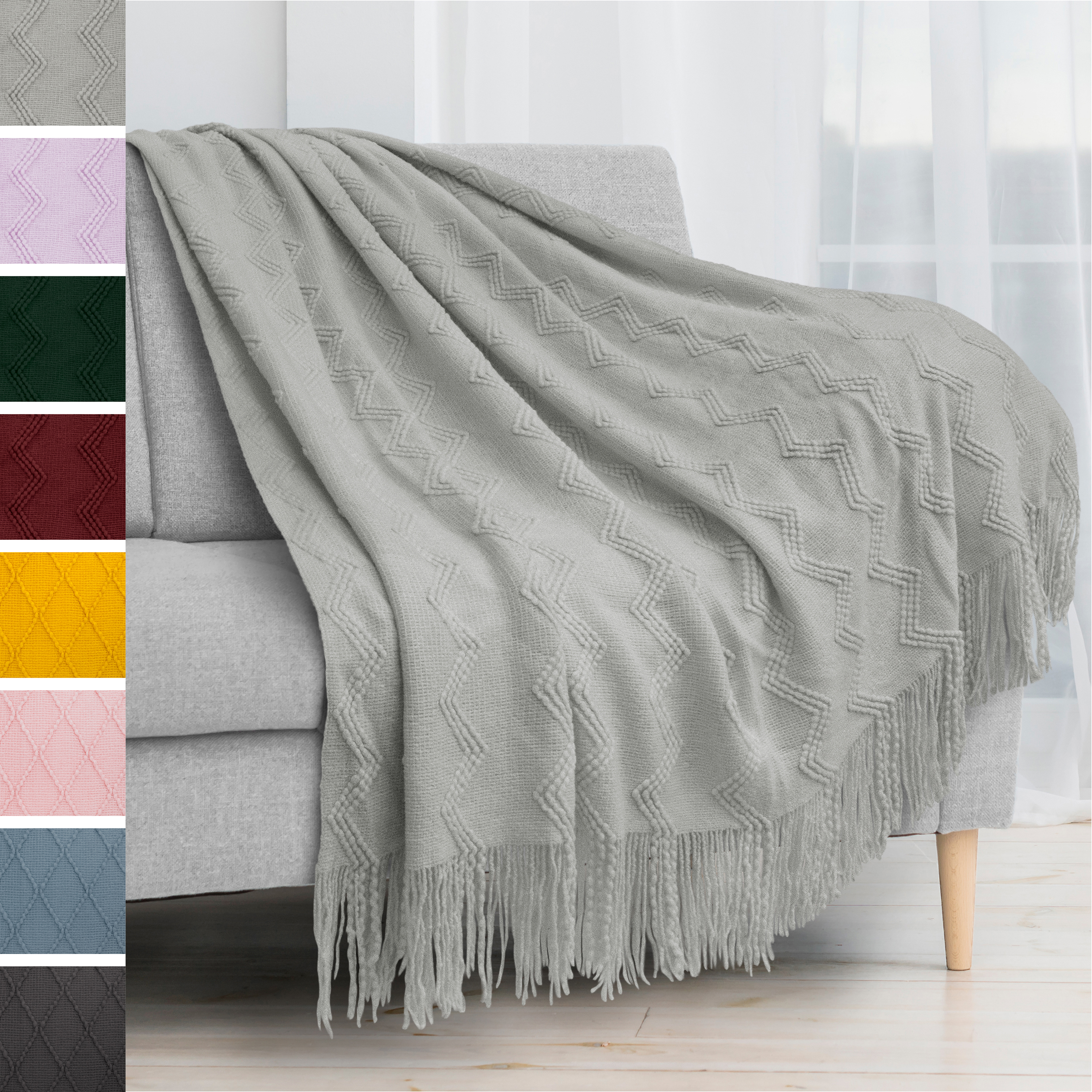 Textured Knitted Fringe Throw Blanket Decorative For Couch Sofa Bed Lightweight EBay