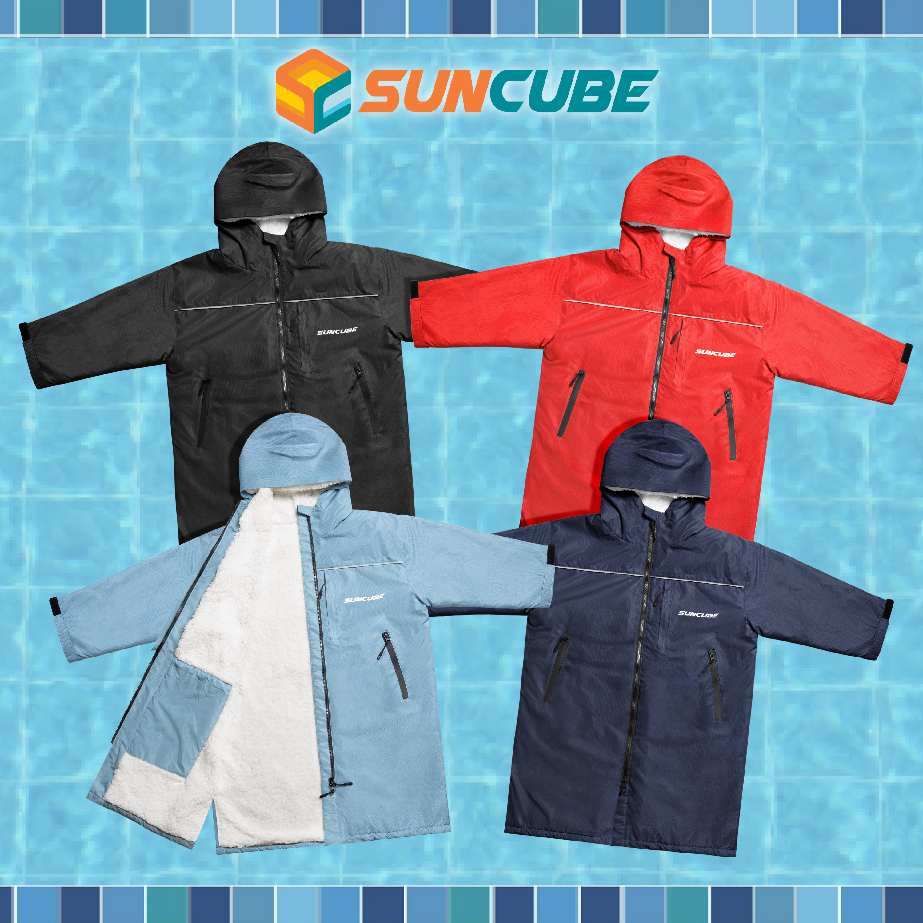 Adult Swim Parka Warm Sherpa Hooded Water Resistant for Swimming Surf Men Women - Picture 9 of 30