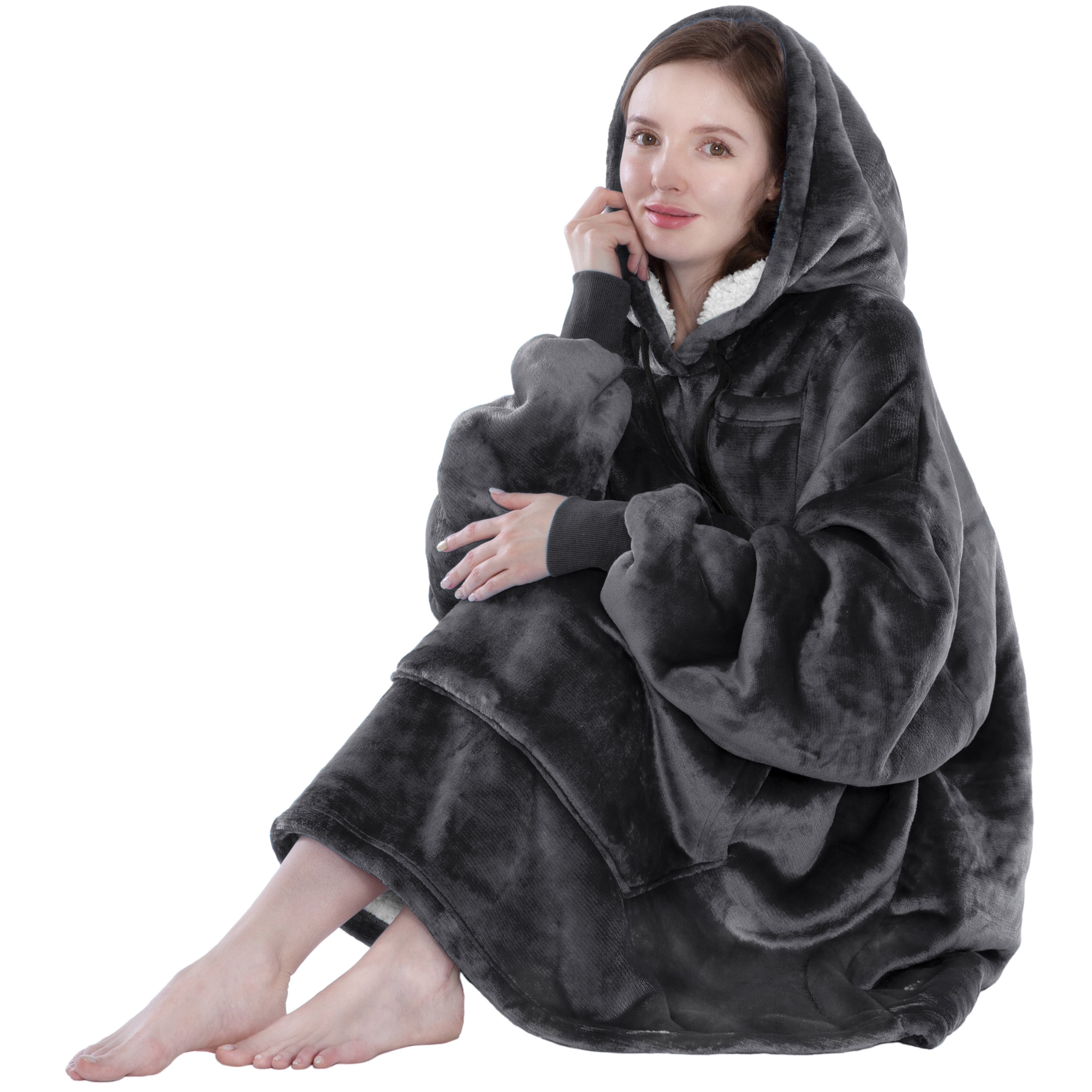 Blanket Sweatshirt Sherpa Lining Plush Soft Comfy Fleece Oversized Hoodie Pocket - Picture 45 of 101