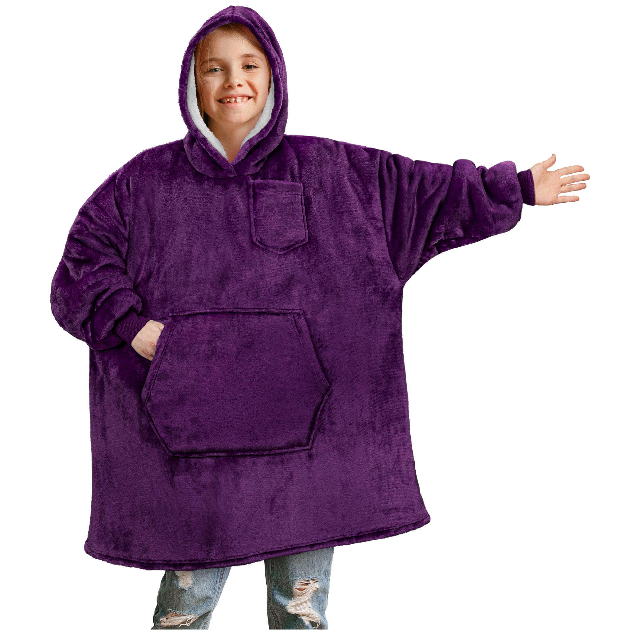 Blanket Sweatshirt Sherpa Lining Comfy Fleece Oversized Hoodie for Kids Teens JR - Picture 44 of 71