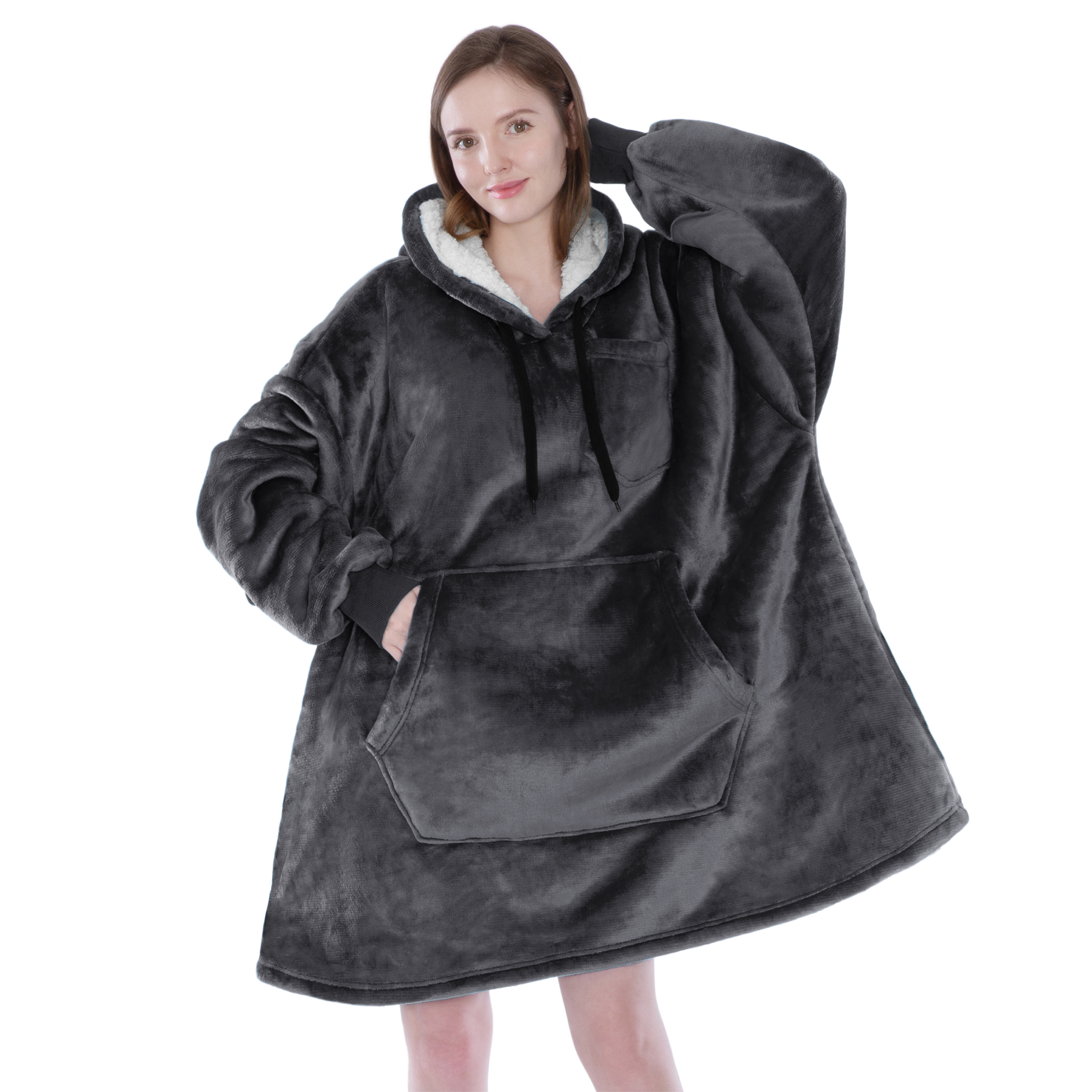 Blanket Sweatshirt Sherpa Lining Plush Soft Comfy Fleece Oversized Hoodie Pocket - Picture 40 of 101