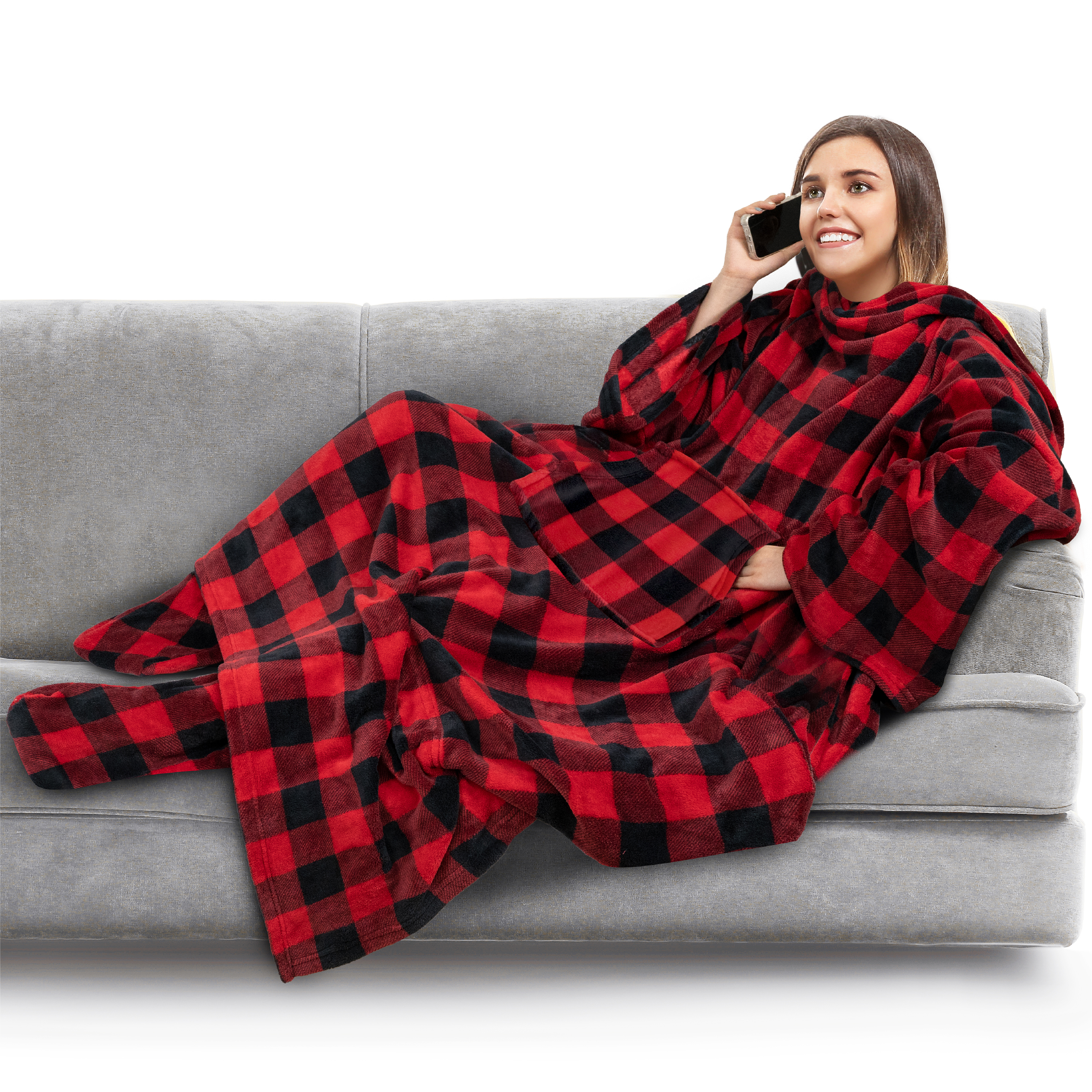 Tragbare Decke mit Fußtasche Ärmel Weich Fleece Wickel Sofa Couch TV Geschenke - Bild 36 von 192