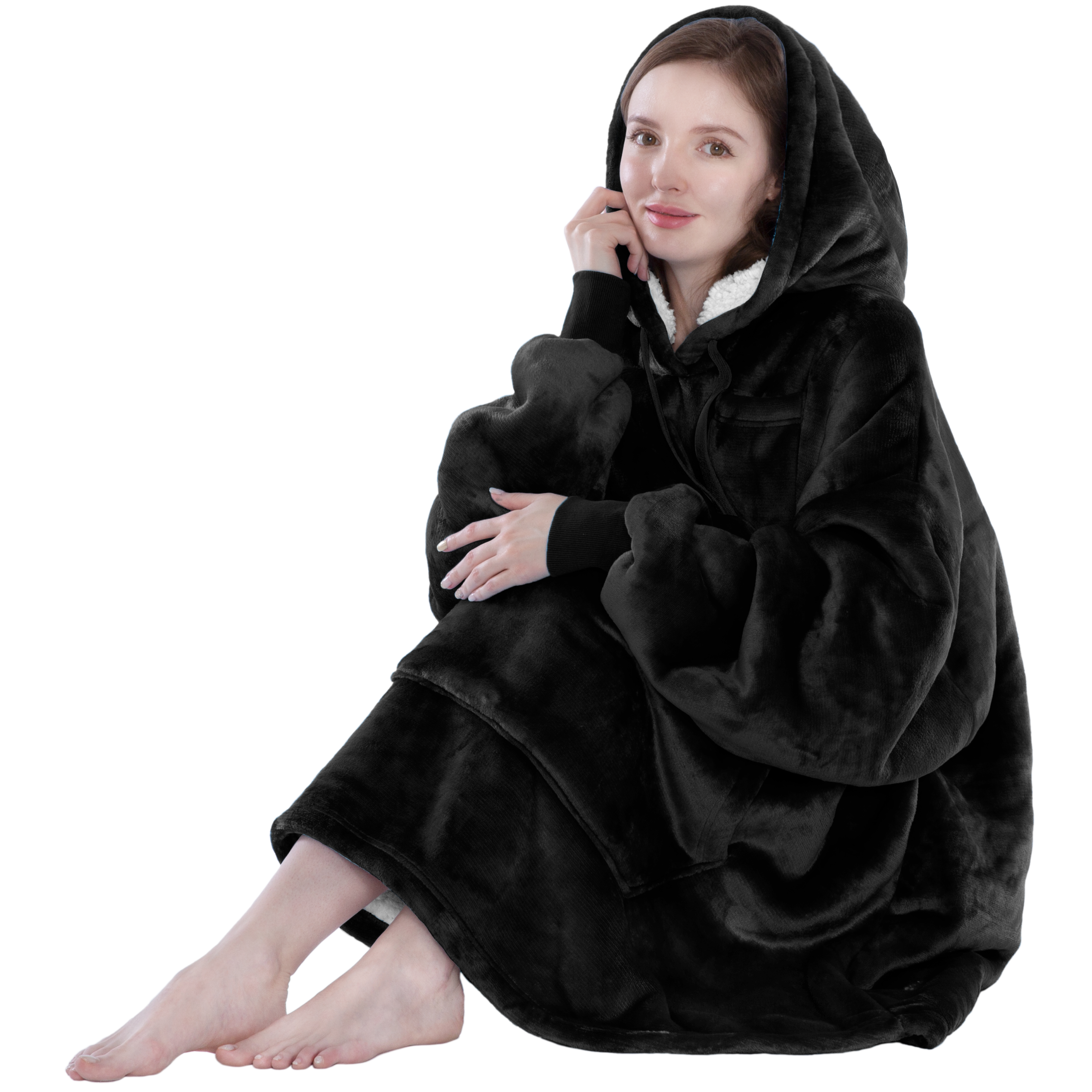 Blanket Sweatshirt Sherpa Lining Plush Soft Comfy Fleece Oversized Hoodie Pocket - Picture 8 of 101