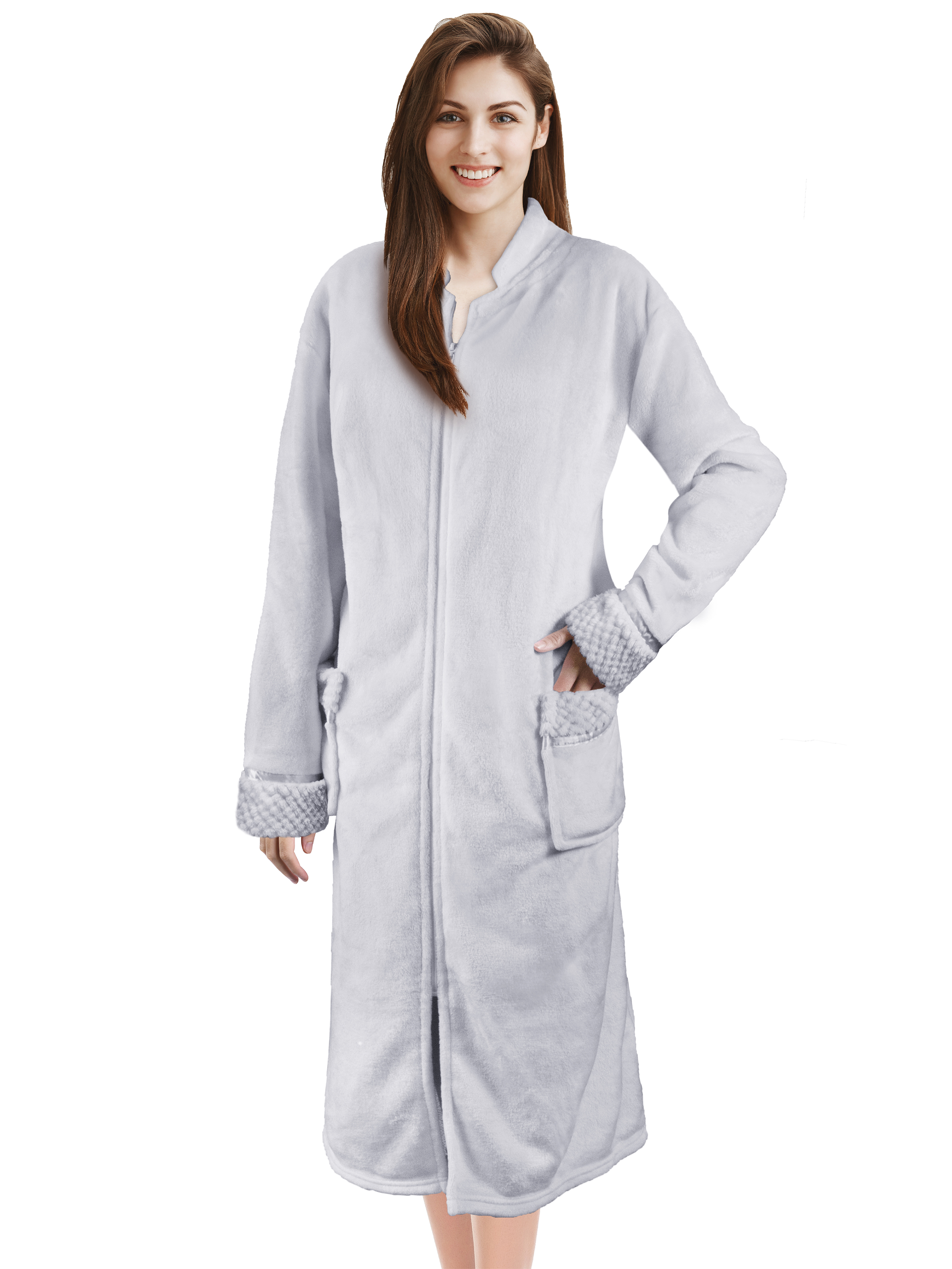 Women Zipper Robe Lounger Full Robe | Length Up Zip Housecoat Trim eBay Ladies Satin