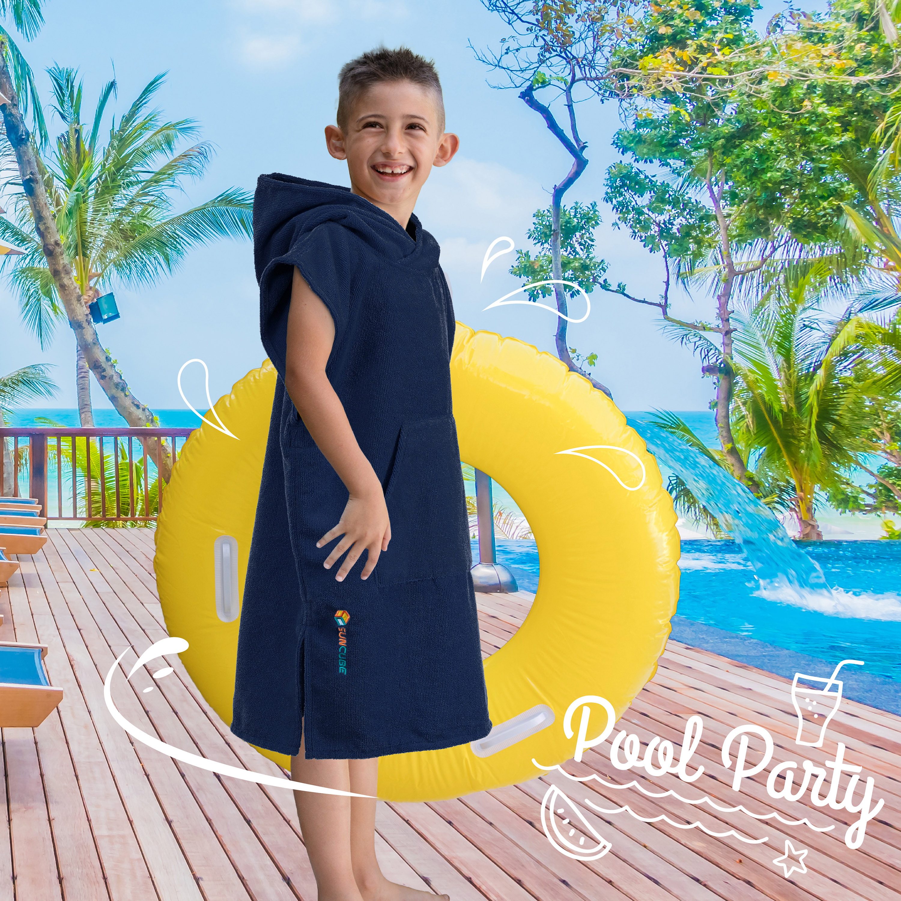 Kids Swim Poncho Hooded Towel Changing Robe for Swim Bath Towel 3-8 Boys Girls - Picture 41 of 71