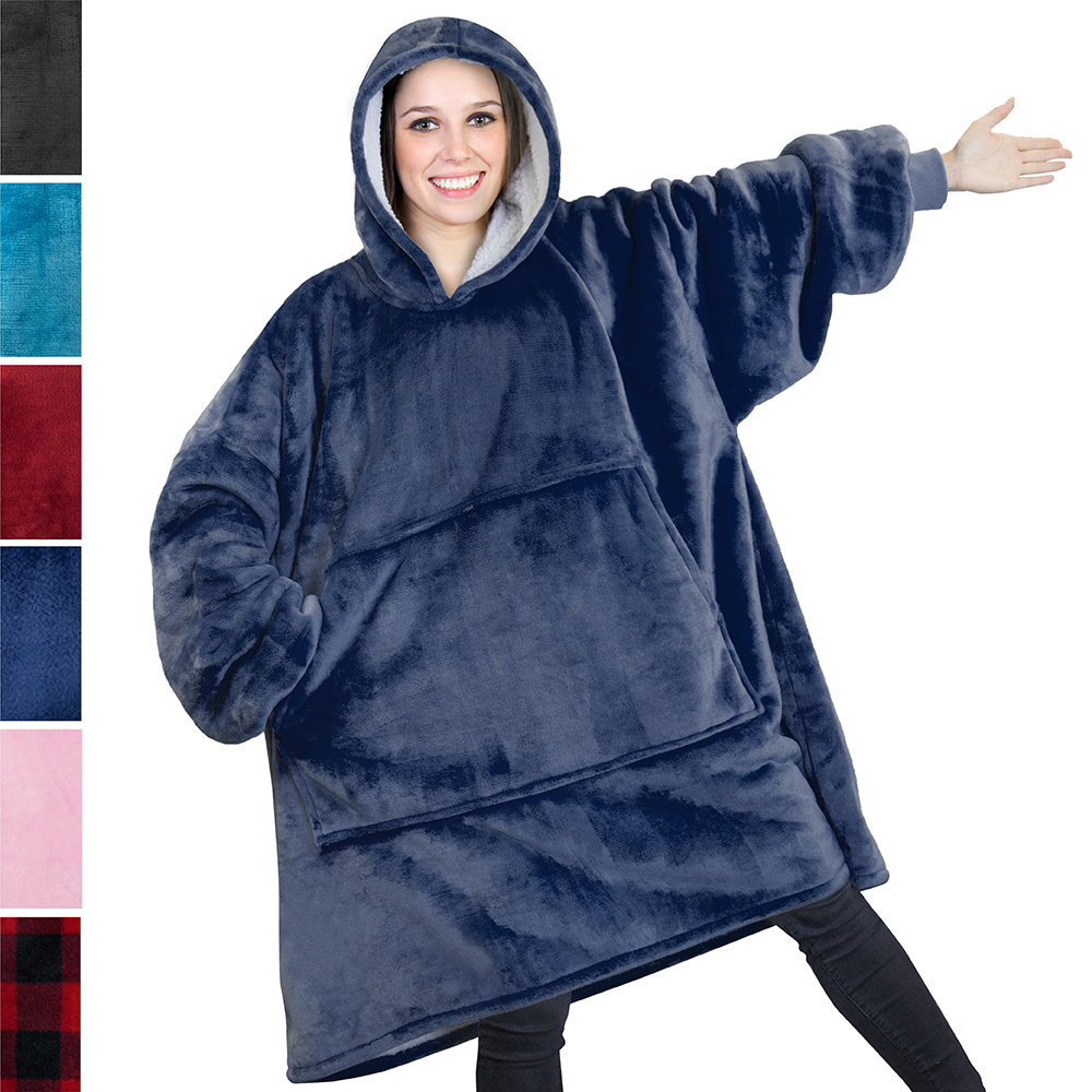 HOODIE SWEATSHIRT Wearable Comfy Blanket With Hood Sleeves Large Pocket ...