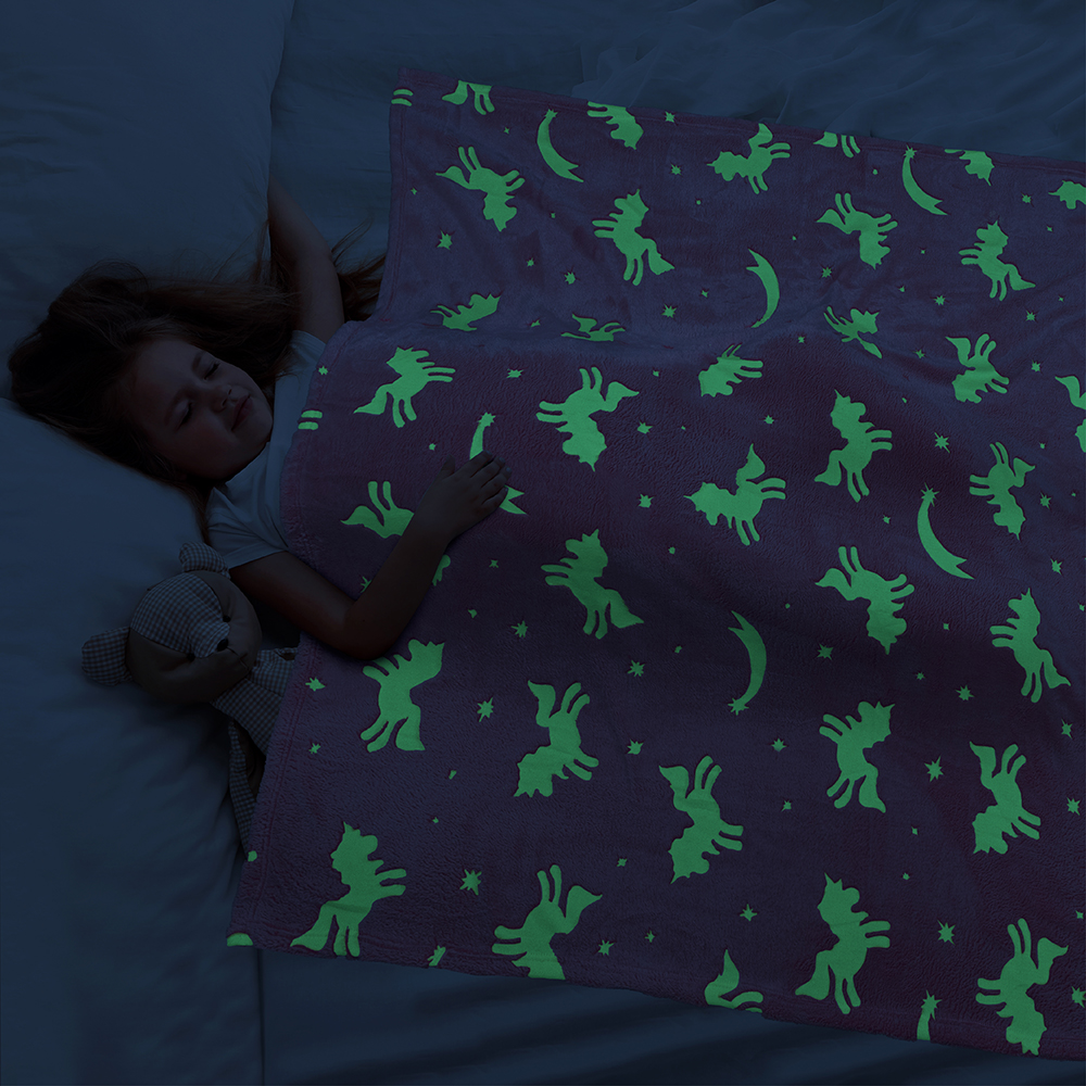 Glow in The Dark Throw Blanket for Kids Boys Girls Unicorn Dinosaur Space Stars - Picture 53 of 57