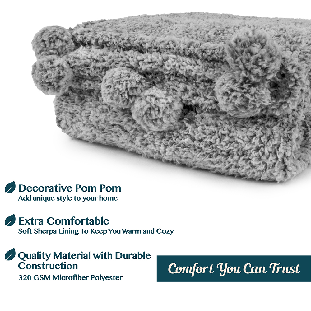 Soft Fuzzy Cozy Pom Pom Throw Blanket with Fluffy Sherpa Fleece for Sofa Couch - Picture 37 of 100