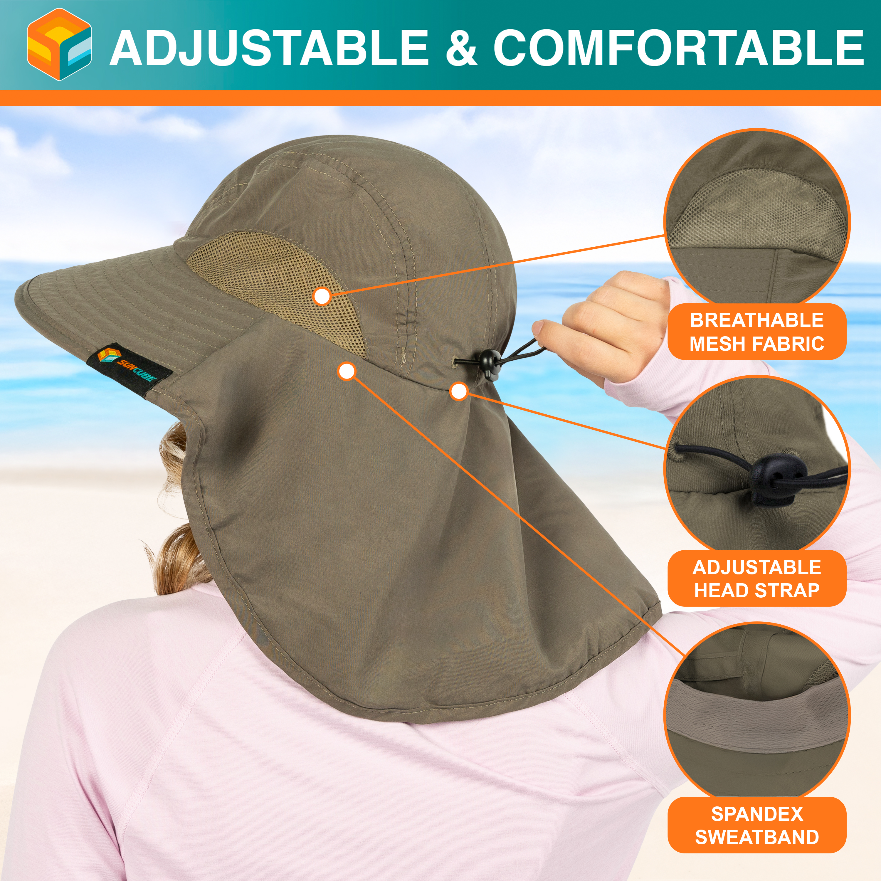 Sombrero para el Sol con Solapa para el Cuello Ala Ancha Sombrero para Senderismo 50+UPF Hombres Mujeres Pesca Safari FPS - Imagen 93 de 128