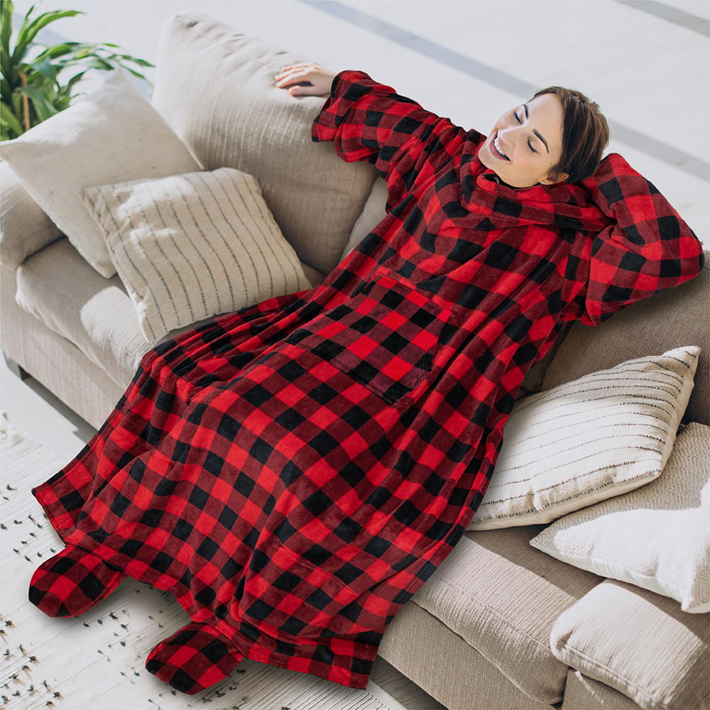 Tragbare Decke mit Fußtasche Ärmel Weich Fleece Wickel Sofa Couch TV Geschenke - Bild 38 von 192