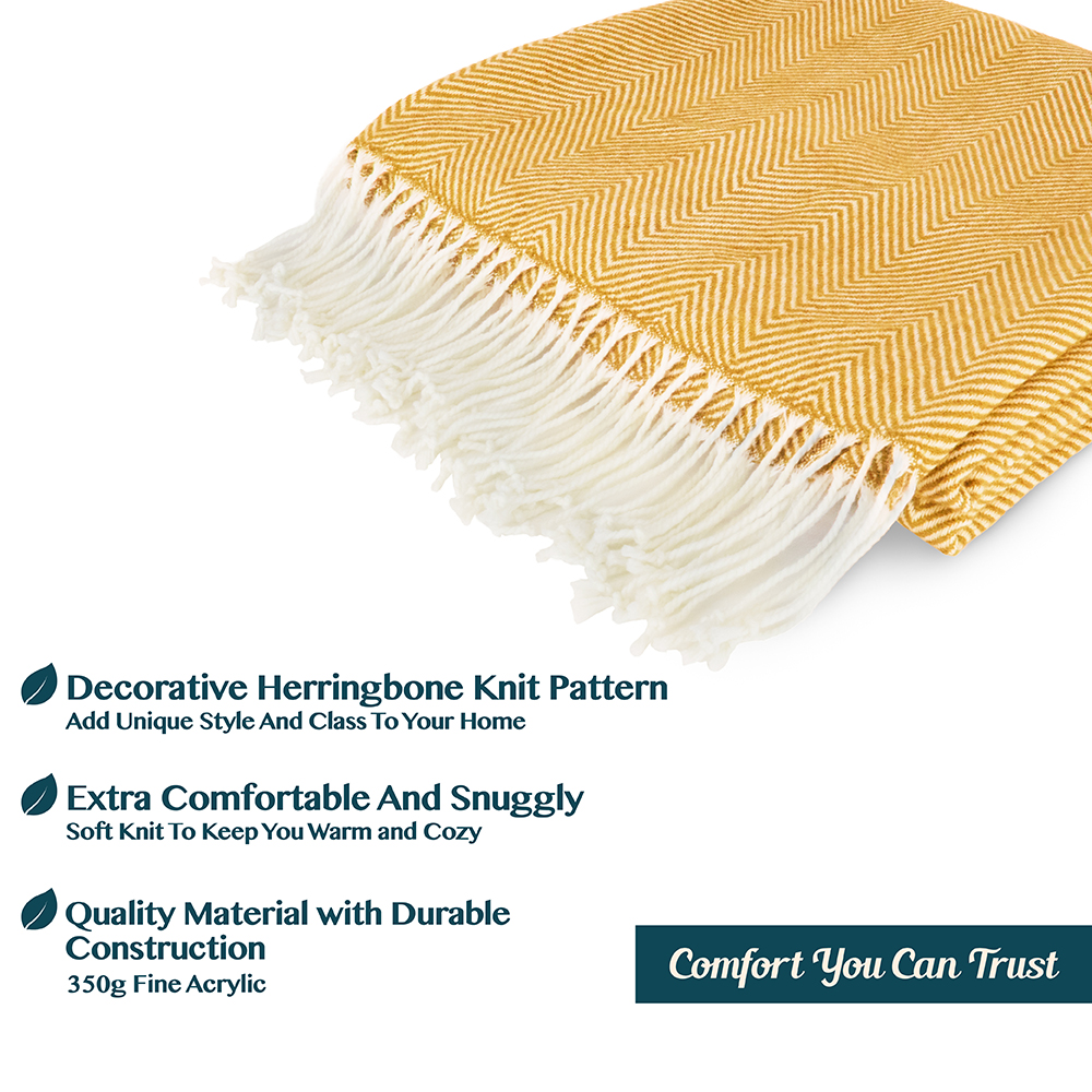 Herringbone Knitted Fringe Throw Blanket Decorative for Couch Sofa Lightweight - Picture 12 of 21