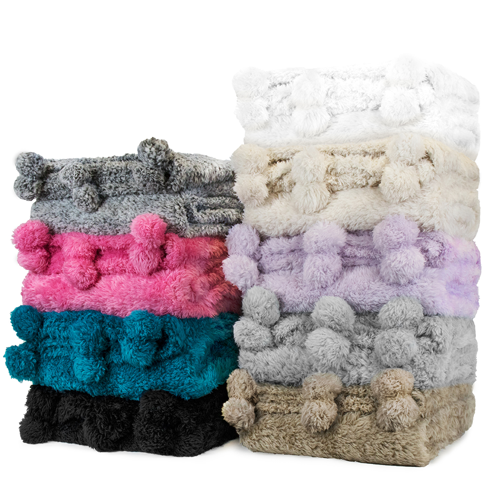 Soft Fuzzy Cozy Pom Pom Throw Blanket with Fluffy Sherpa Fleece for Sofa Couch - Picture 98 of 100