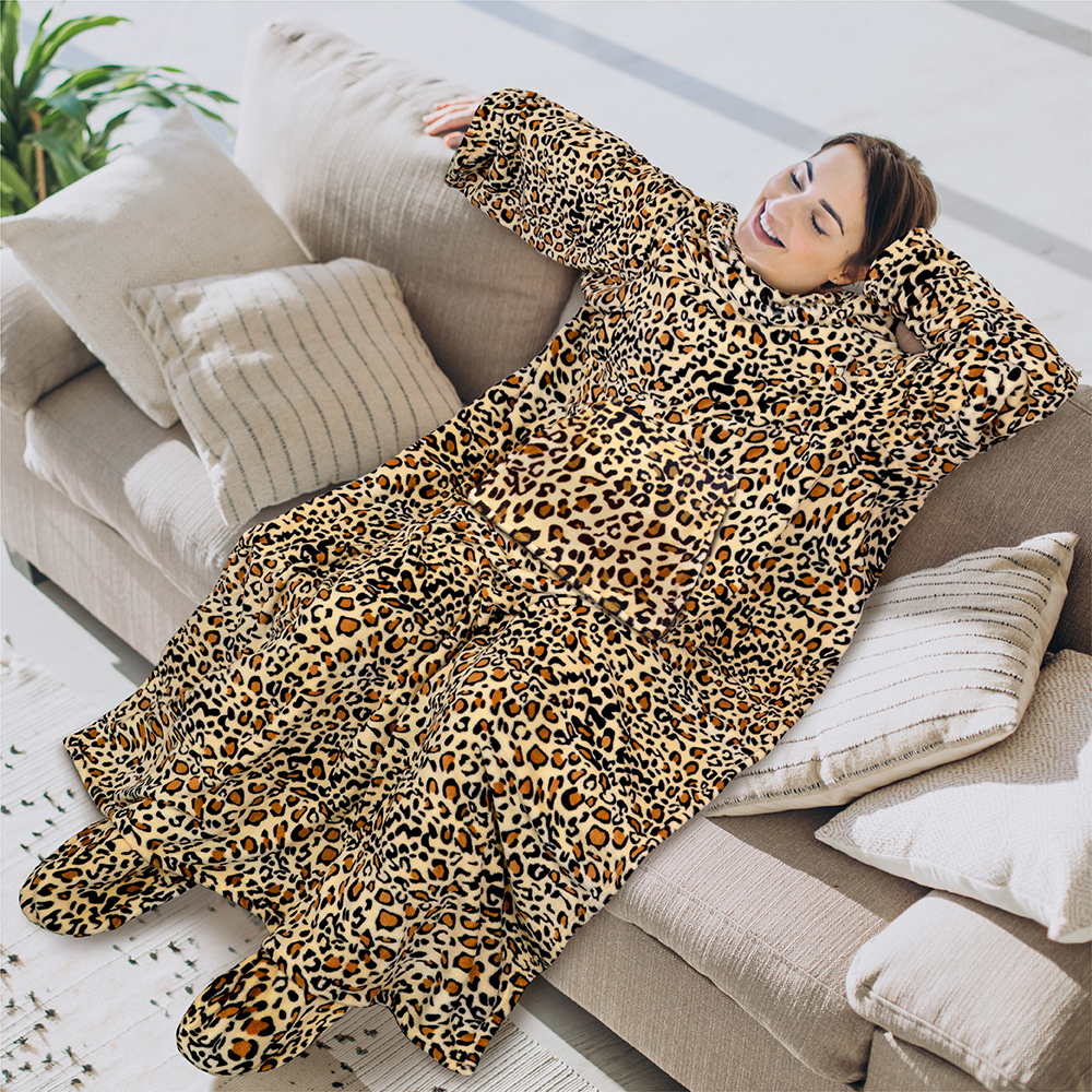 Tragbare Decke mit Fußtasche Ärmel Weich Fleece Wickel Sofa Couch TV Geschenke - Bild 50 von 192