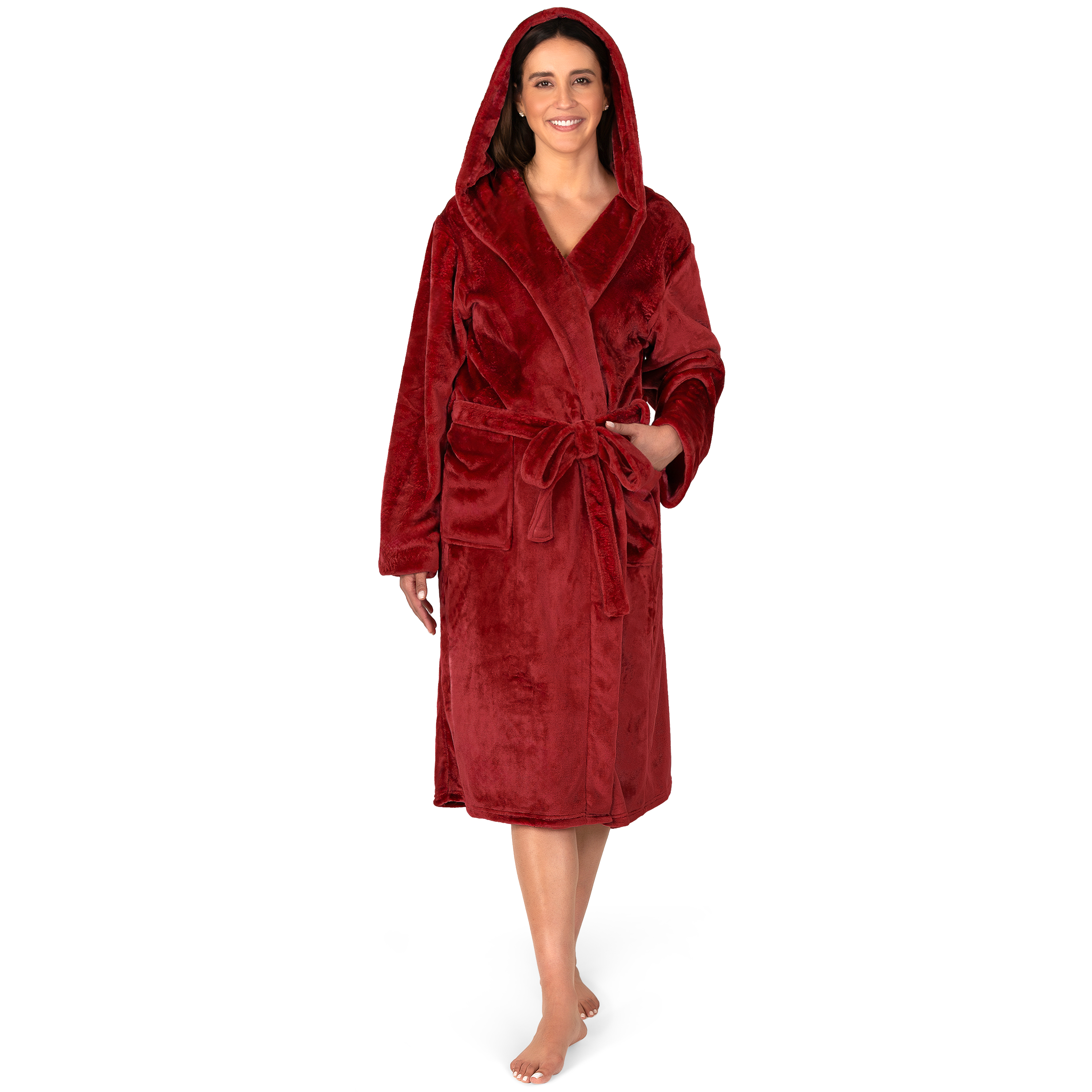 Womens Robe with Hood Fleece Plush Soft Long Hooded Robe Bathrobe for Spa Bath