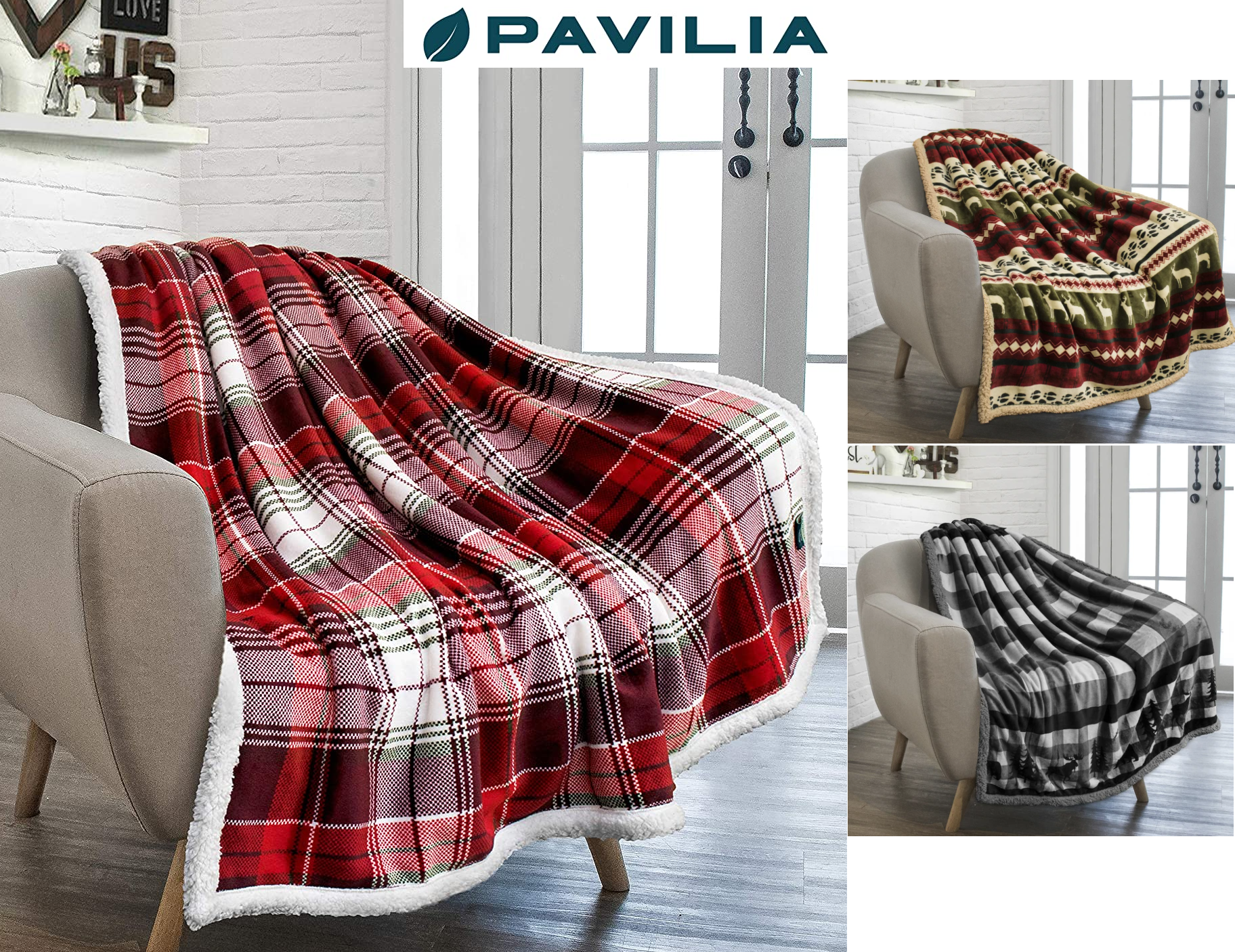 PAVILIA Premium Christmas Blanket Sherpa Fleece Throw Plush Christmas Decoratio 