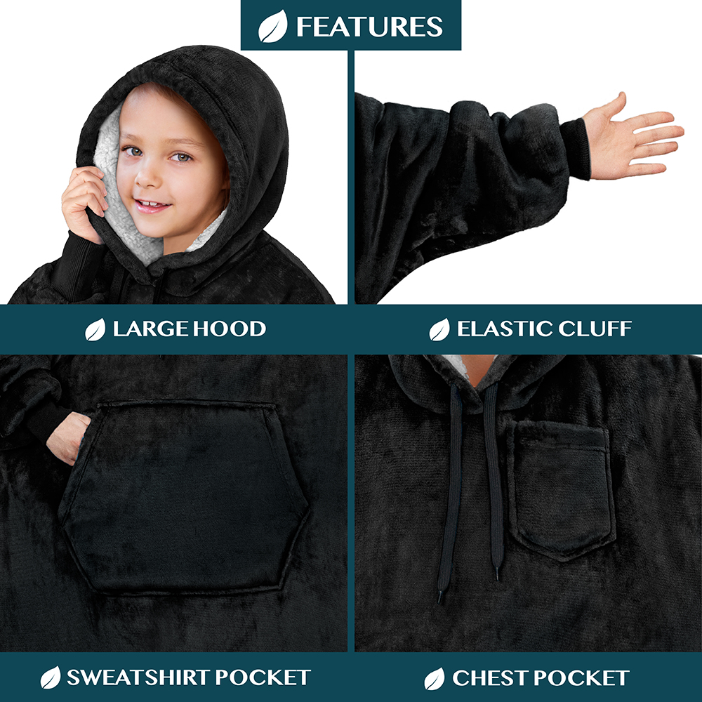 Blanket Sweatshirt Sherpa Lining Comfy Fleece Oversized Hoodie for Kids Teens JR - Picture 3 of 71