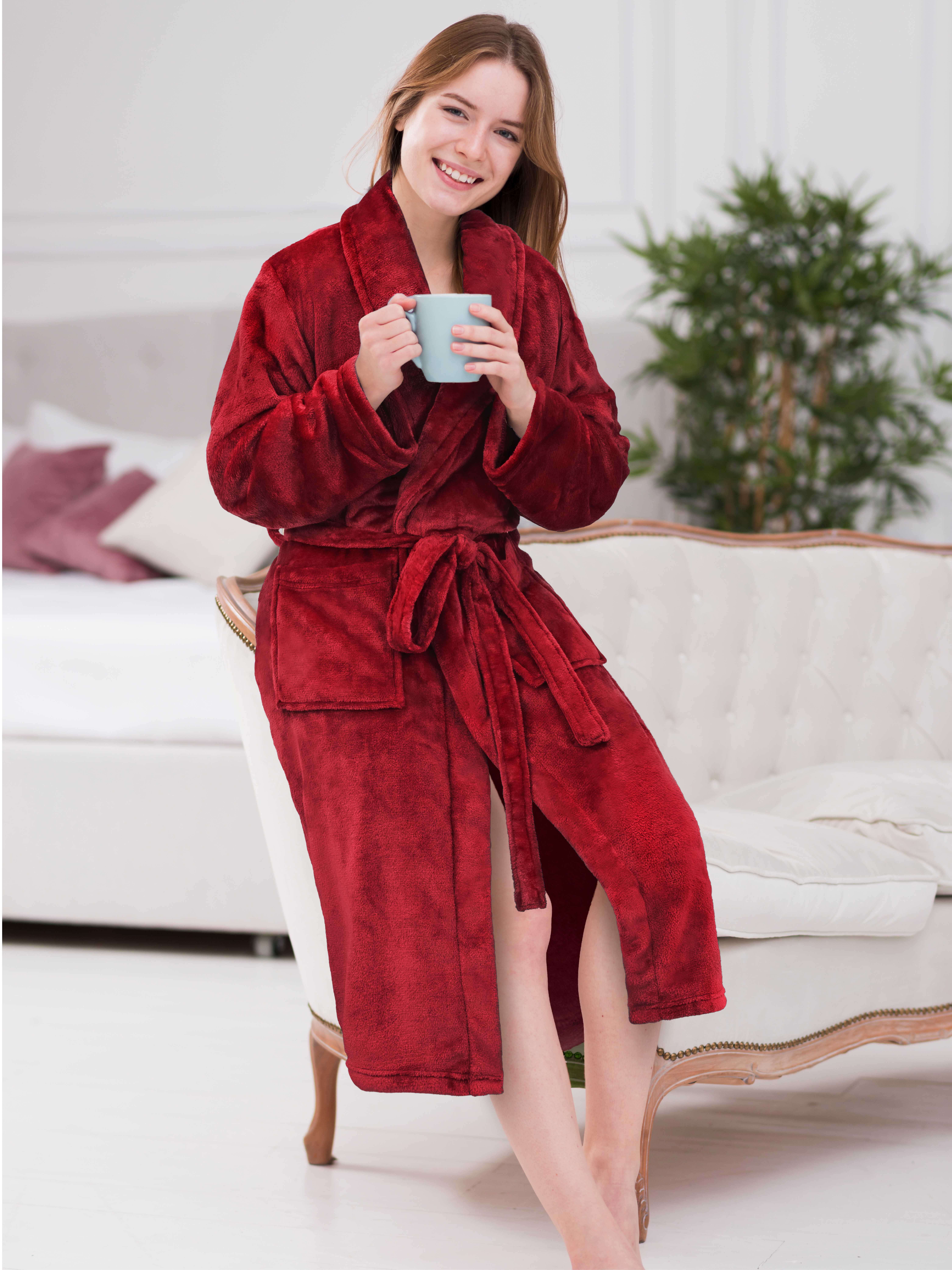 Womens Robe Fleece Bathrobe Long Warm Spa Bath Robe Shower Lightweight Plus Size - Picture 12 of 50