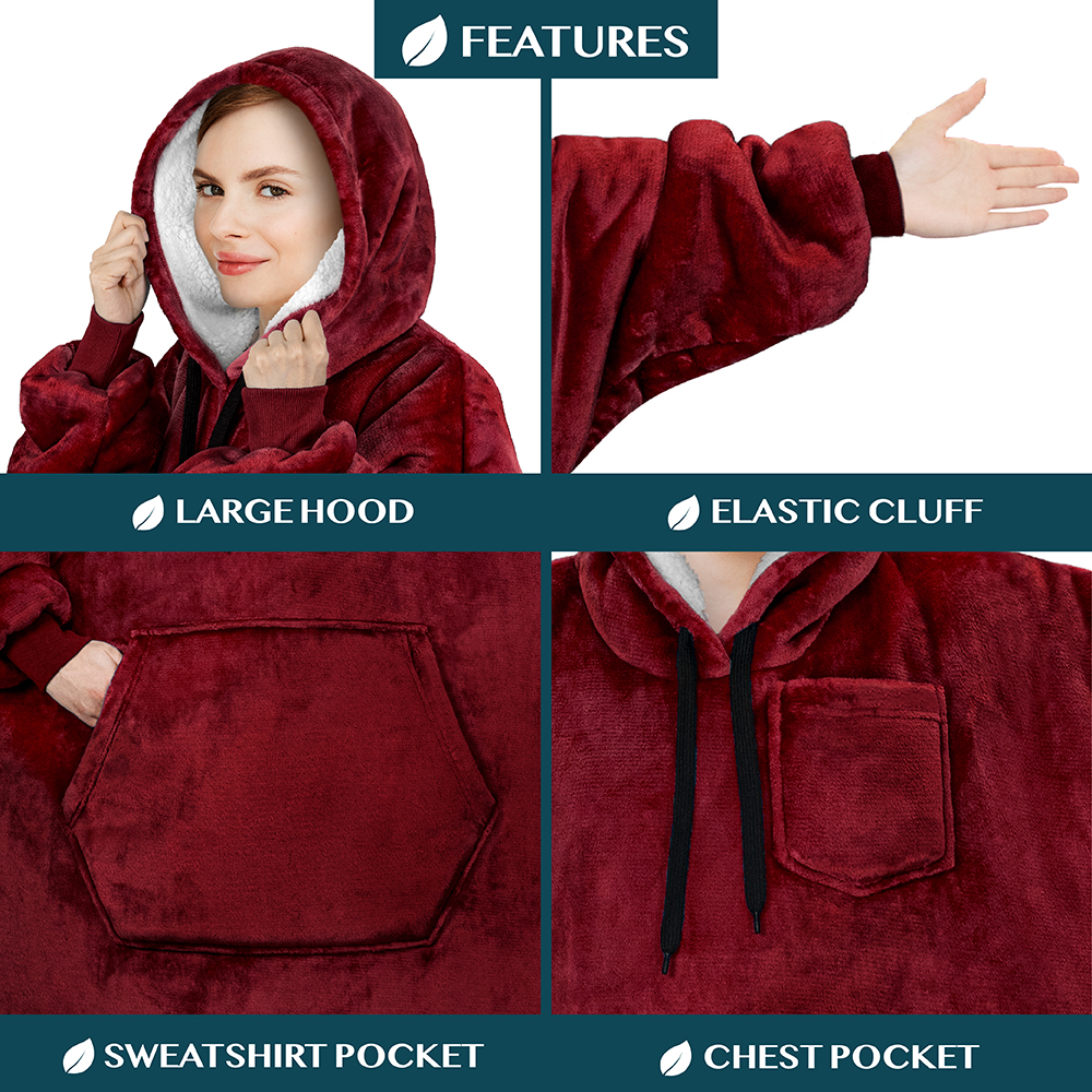 Blanket Sweatshirt Sherpa Plush Soft Comfy Fleece Oversized Hoodie Pocket Gift - Picture 111 of 117