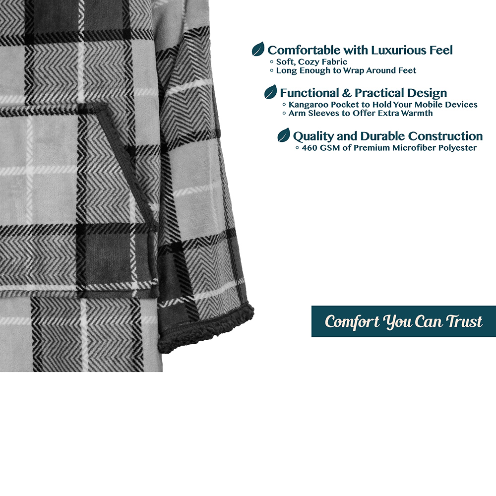 Fleece Wearable TV Blanket with Sleeves Front Pocket Robe Warn Soft Blanket Gift - Picture 110 of 168
