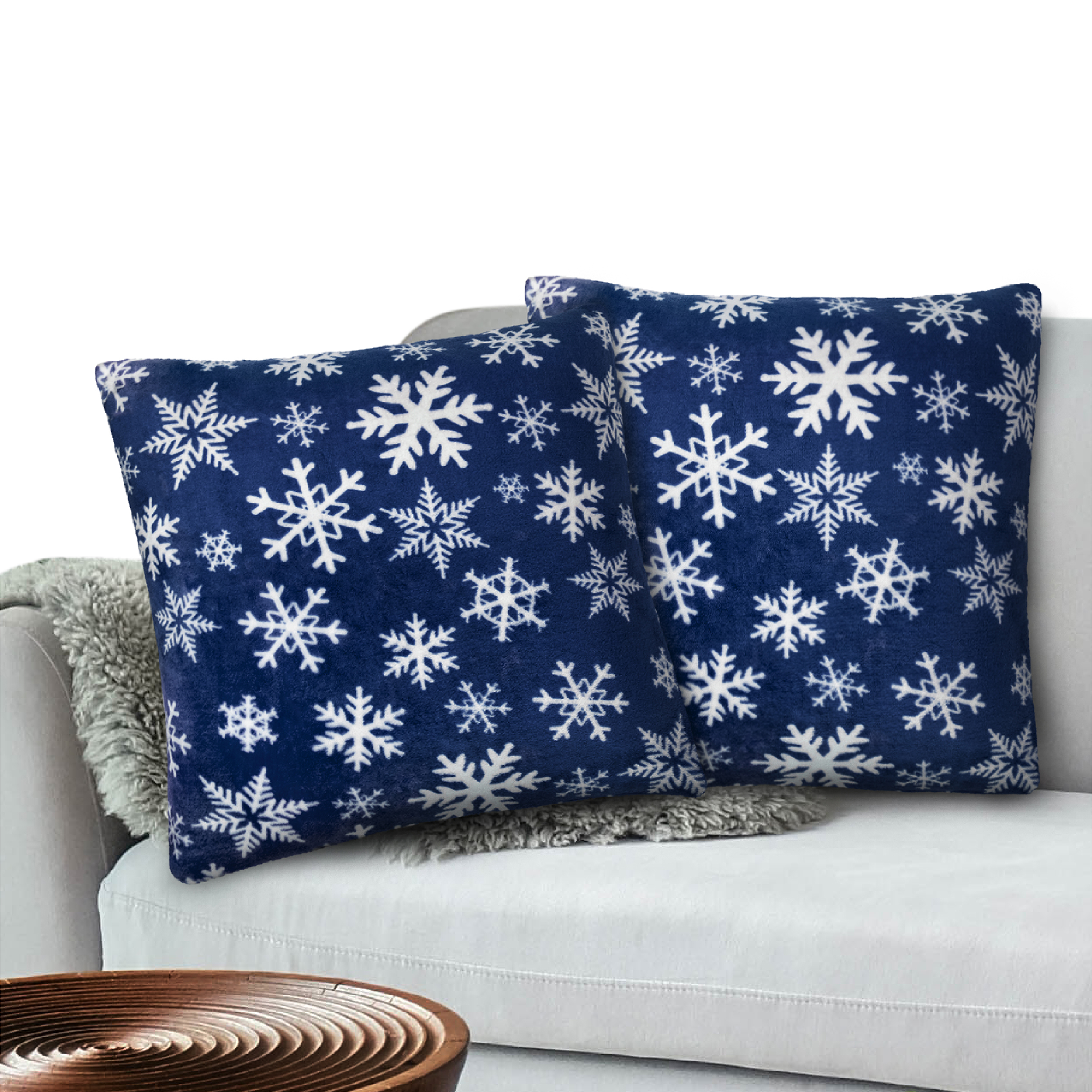Christmas Velvet Embroidered Decorative Holiday Series Throw Pillow with  inserts, Blue and Gray, 18 x 18, Set of 4