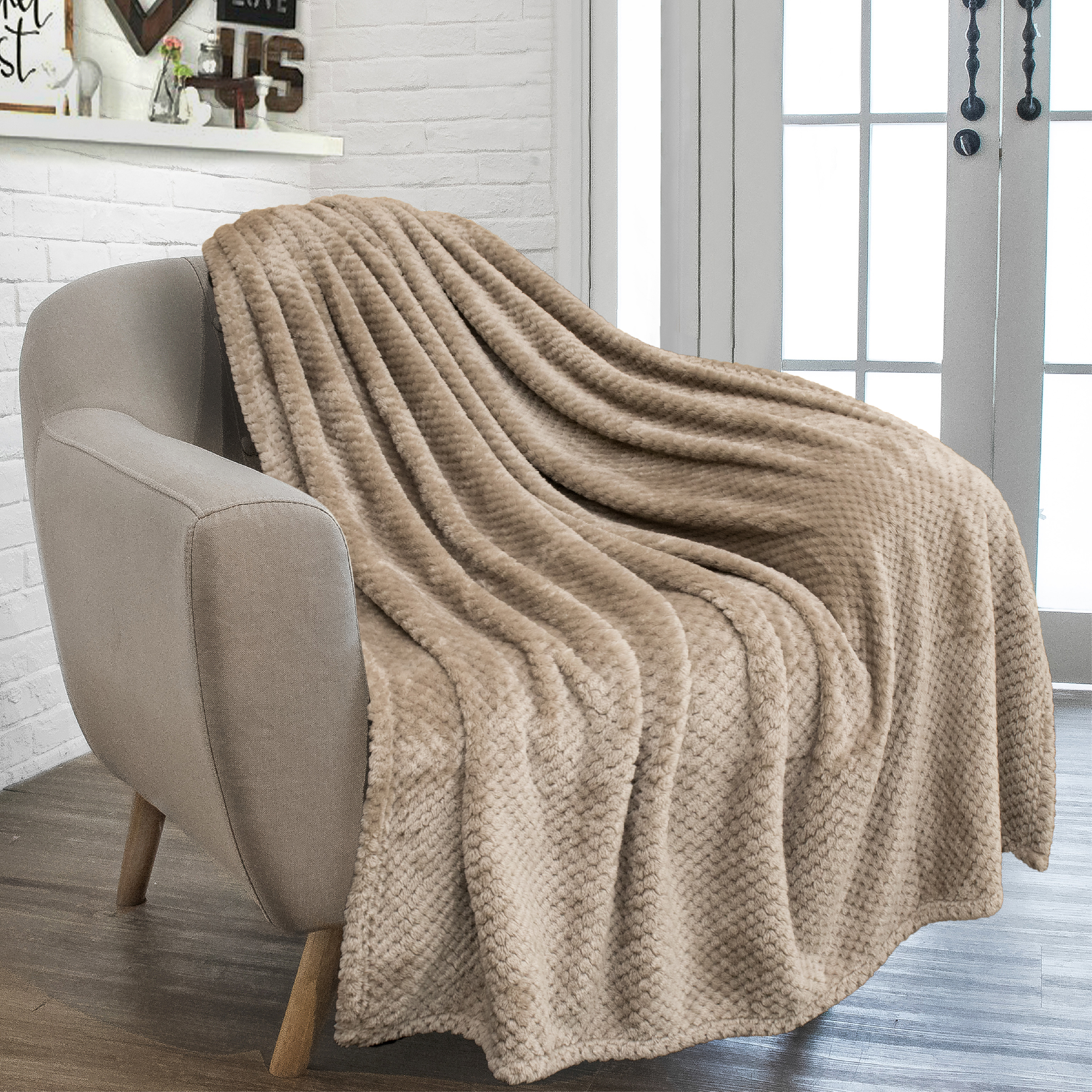 Throw Blanket for Sofa Couch Bed Lightweight Microfiber Polyester Waffle Pattern - Picture 162 of 190