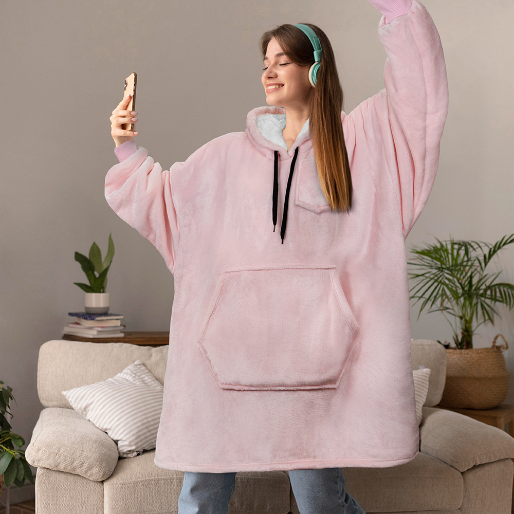 Blanket Sweatshirt Sherpa Lining Plush Soft Comfy Fleece Oversized Hoodie Pocket - Picture 61 of 101