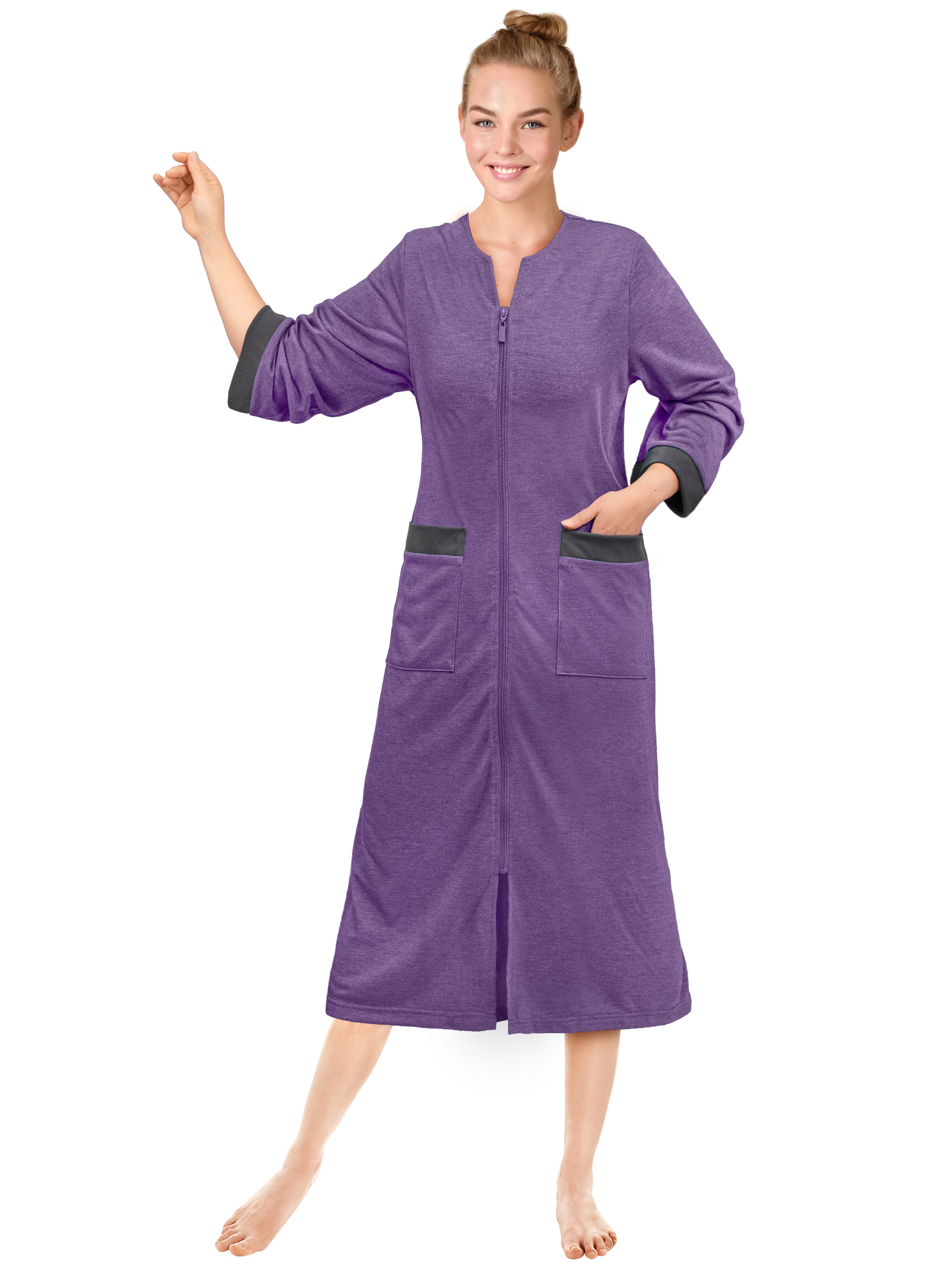 Mujeres Cremallera Abrigo Tumbona Cremallera Damas Bata Ligero Casa Abrigo Vestido - Imagen 39 de 40